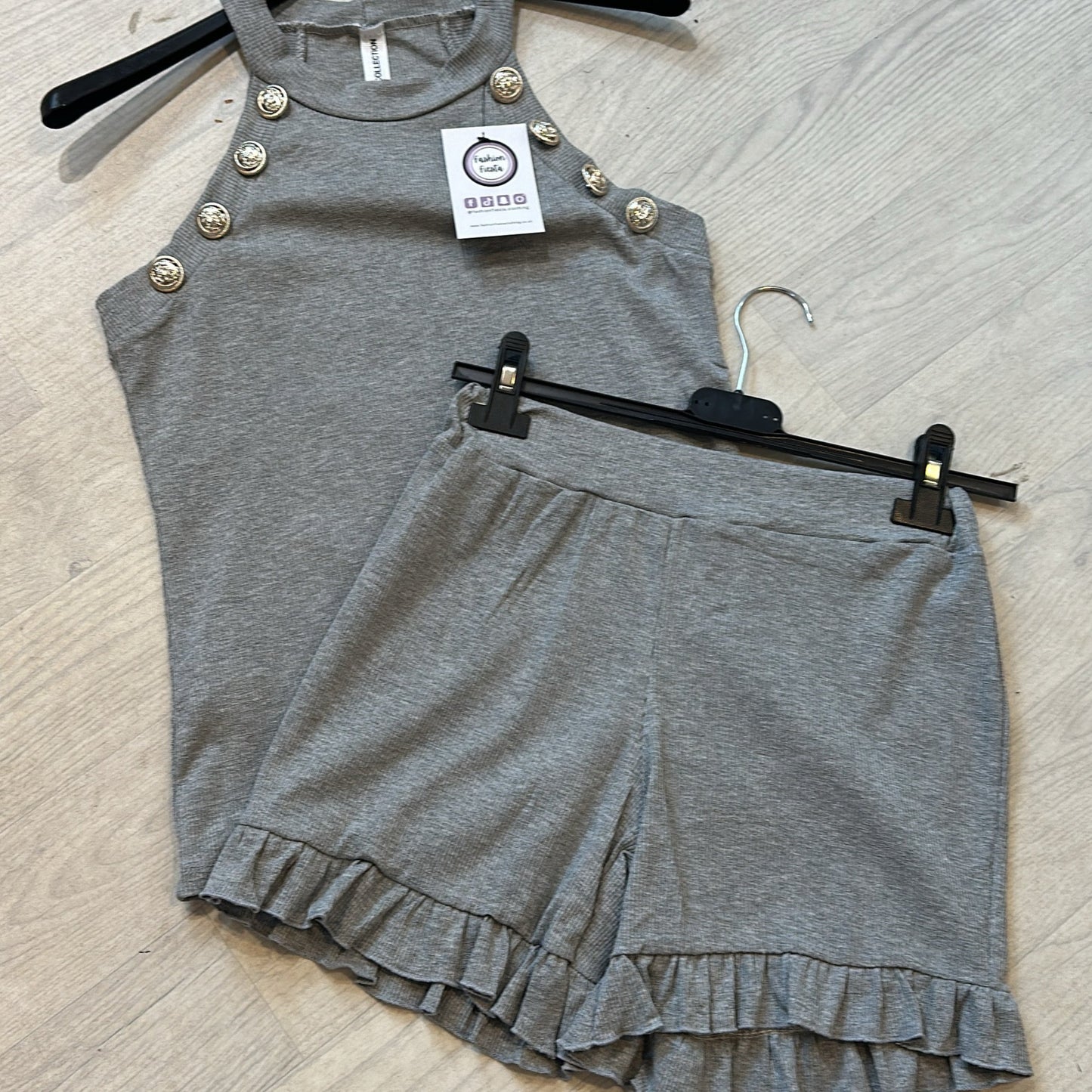 1584 - Button Detail Frill Short Set