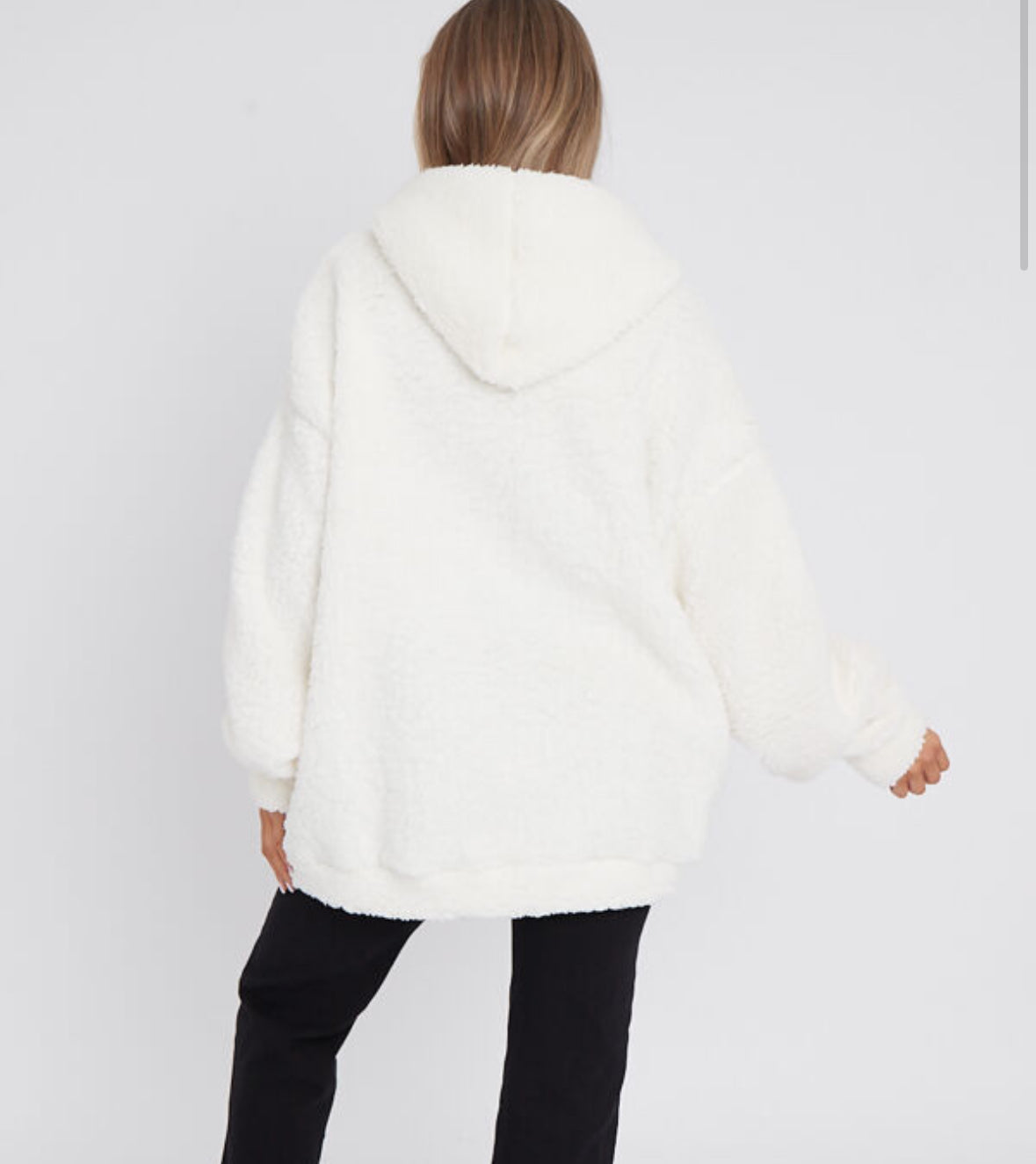 1860 - Cream Fluffy Front Pocket Oversized Teddy Hoodie