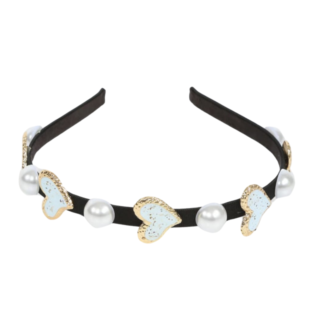 A046 - Hearts & Pearls Trim Hair Band