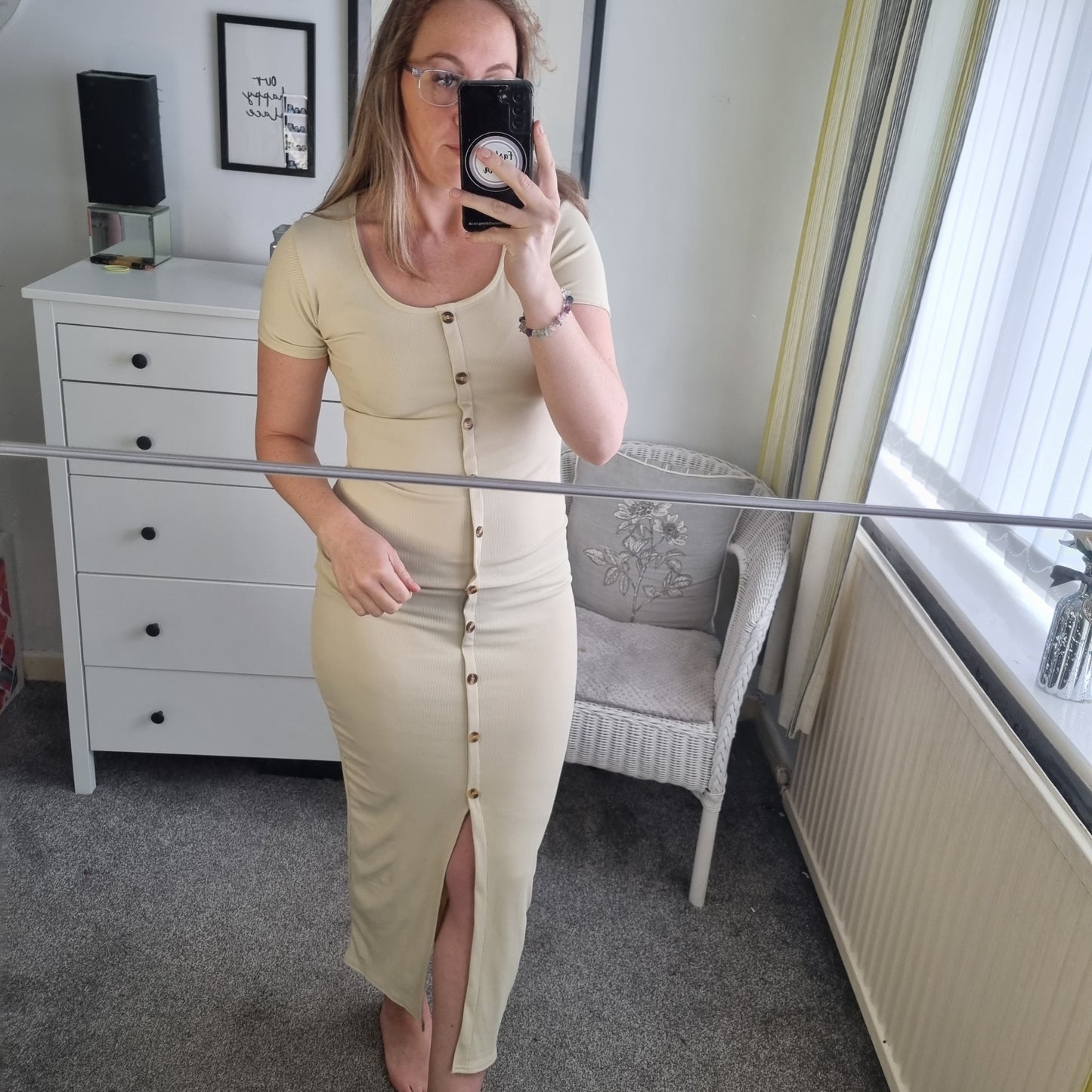 1204 - Ribbed Fitted Short Sleeve Maxi Dress