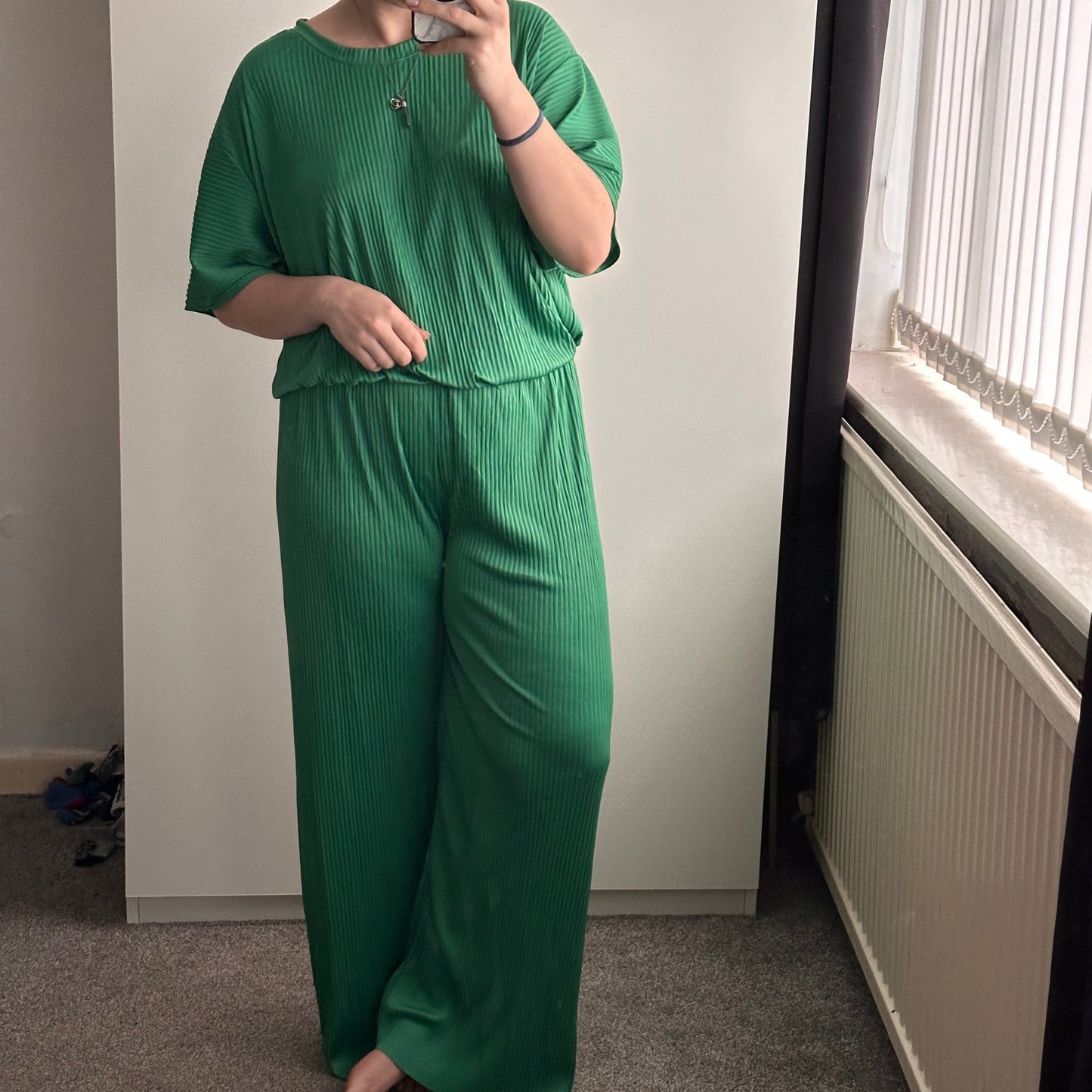 1564 - Plisse Short Sleeve Lounge Set