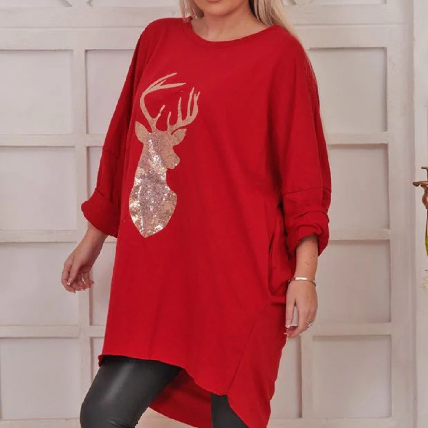 1462 - GOLD REINDEER SEQUIN SPARKLE TOP