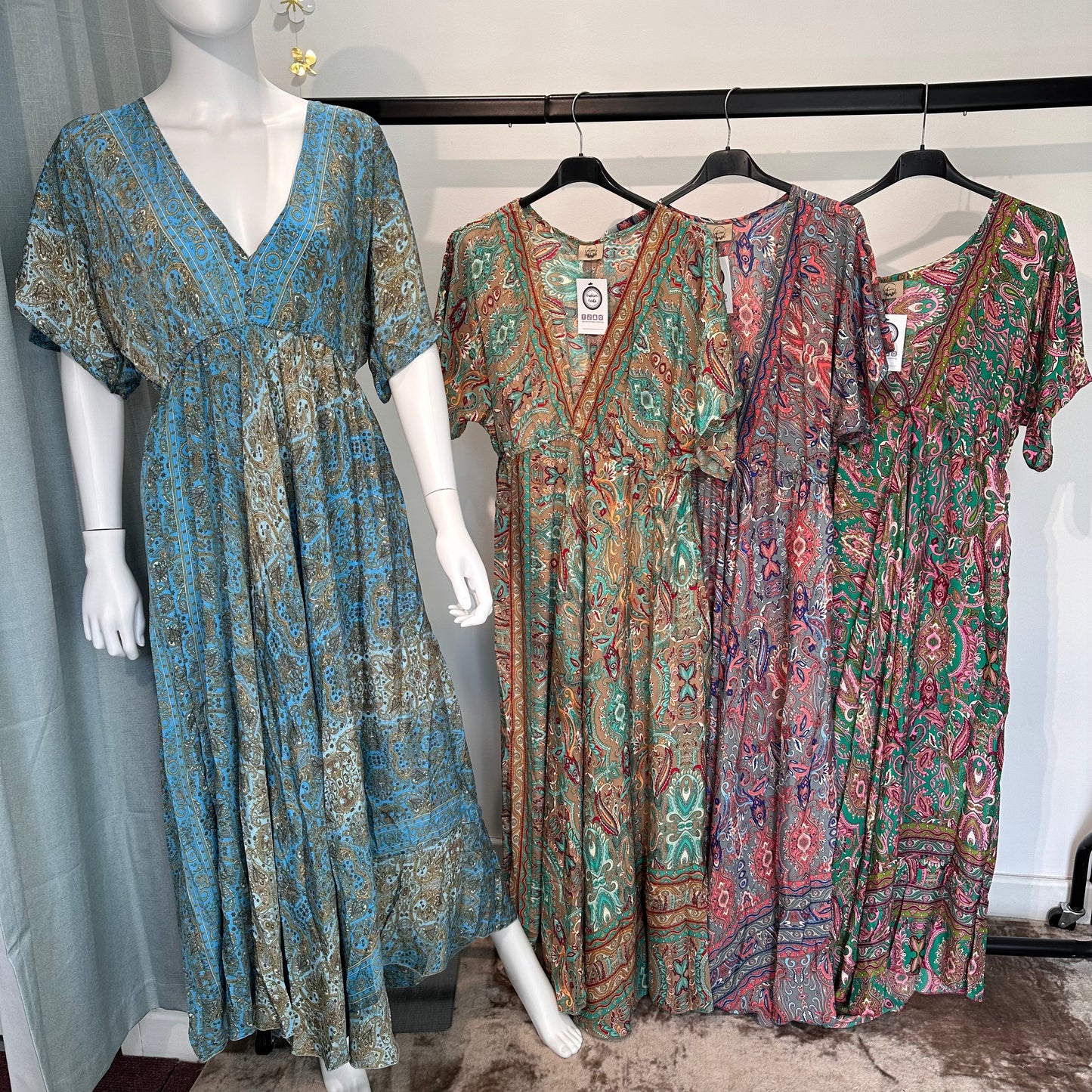1621 - Boho V Neck Lightweight Maxi Dress