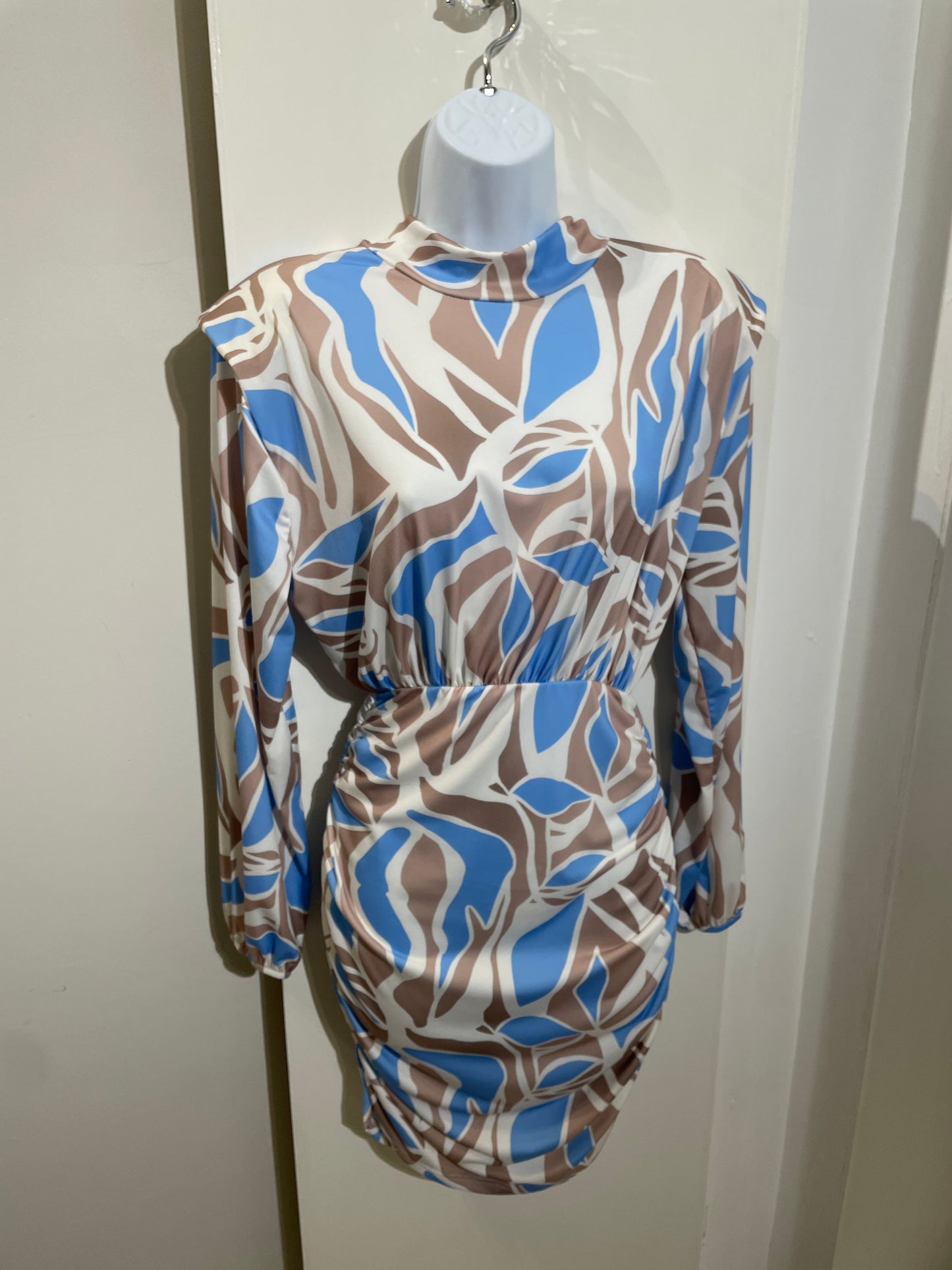 1196 - SWIRL PRINT PADDED SHOULDER DRESS