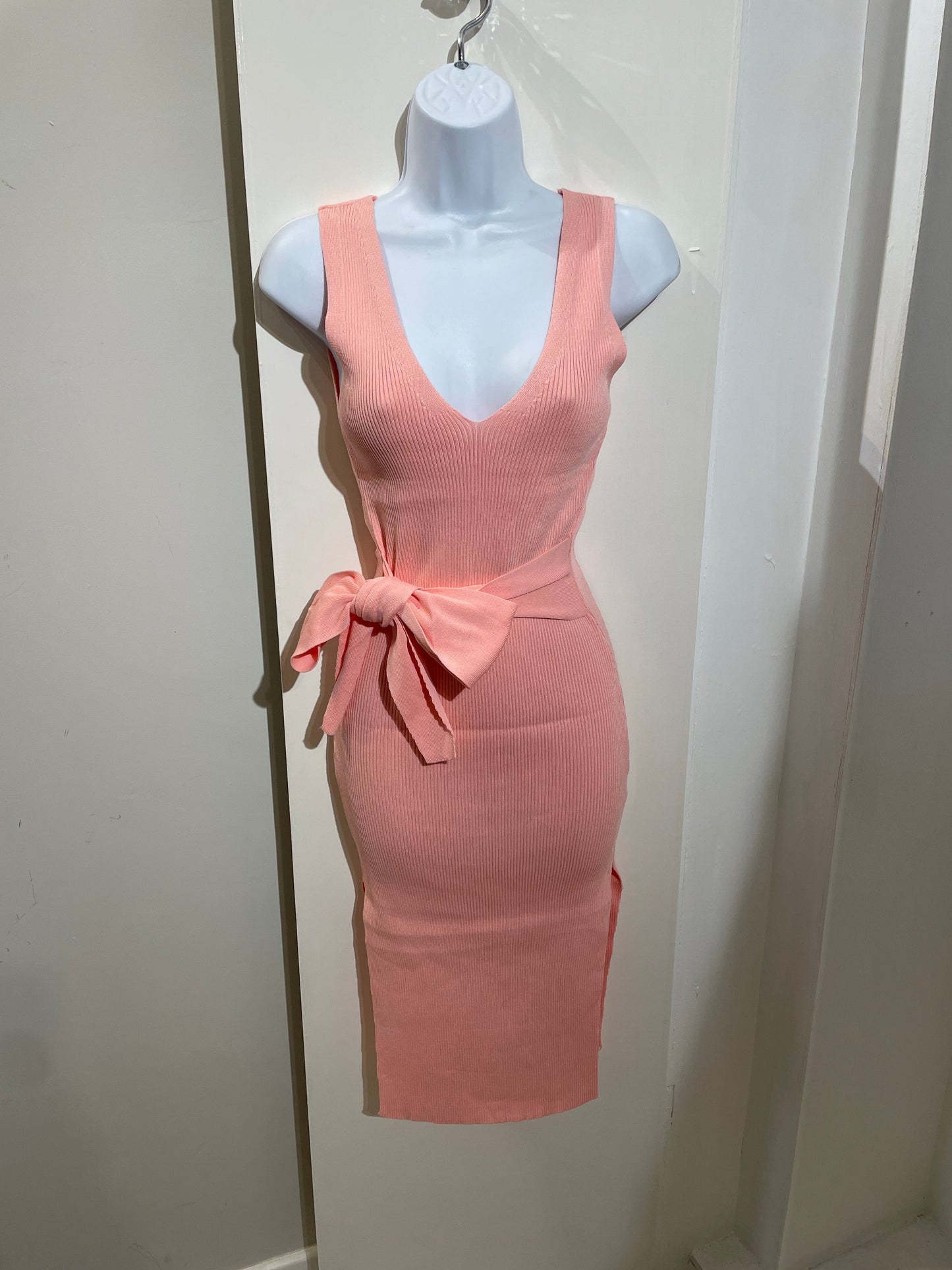 1028 - Ribbed Tie Waist Belted Dress (3 COLOURS)