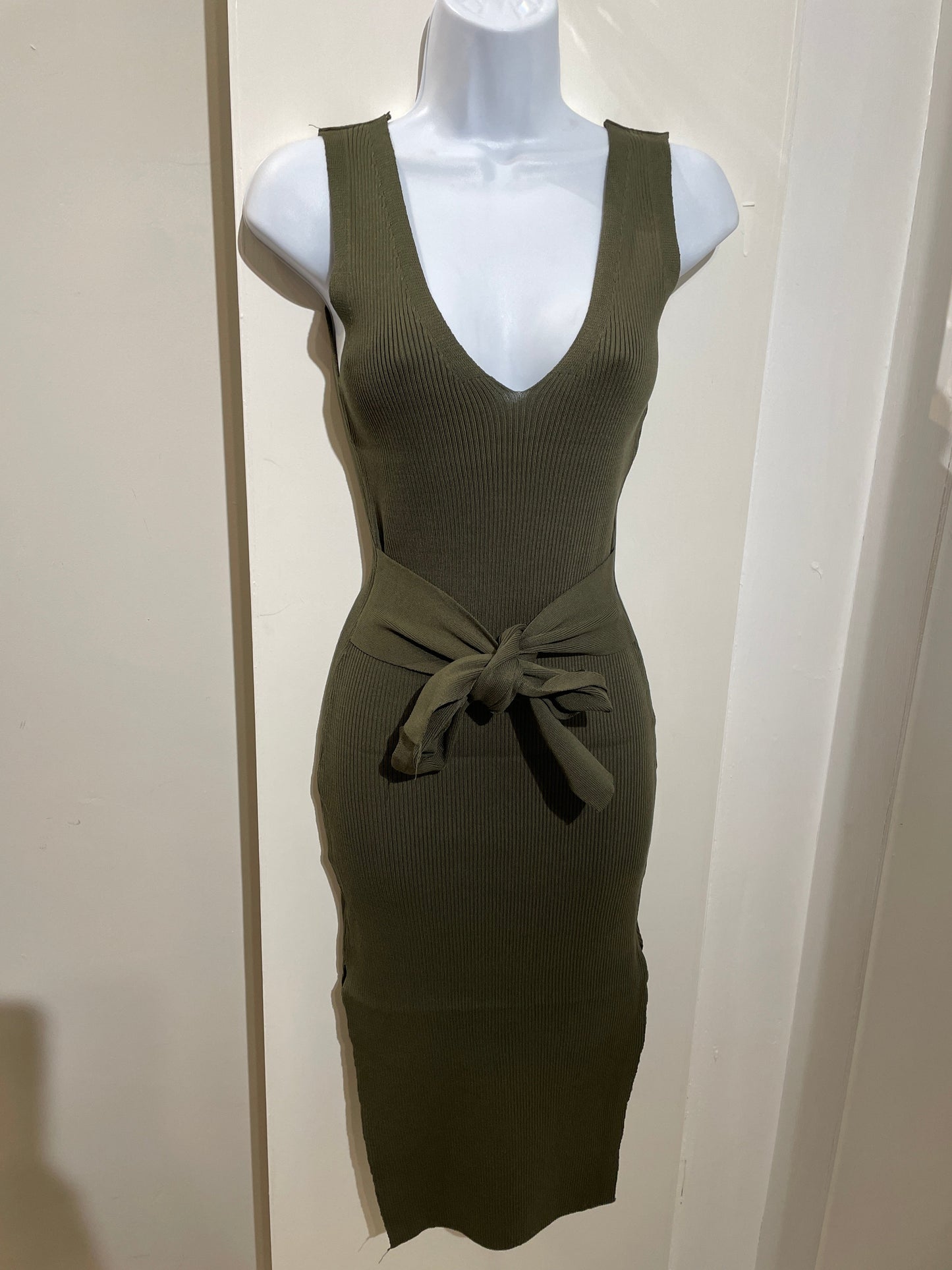 1028 - Ribbed Tie Waist Belted Dress (3 COLOURS)