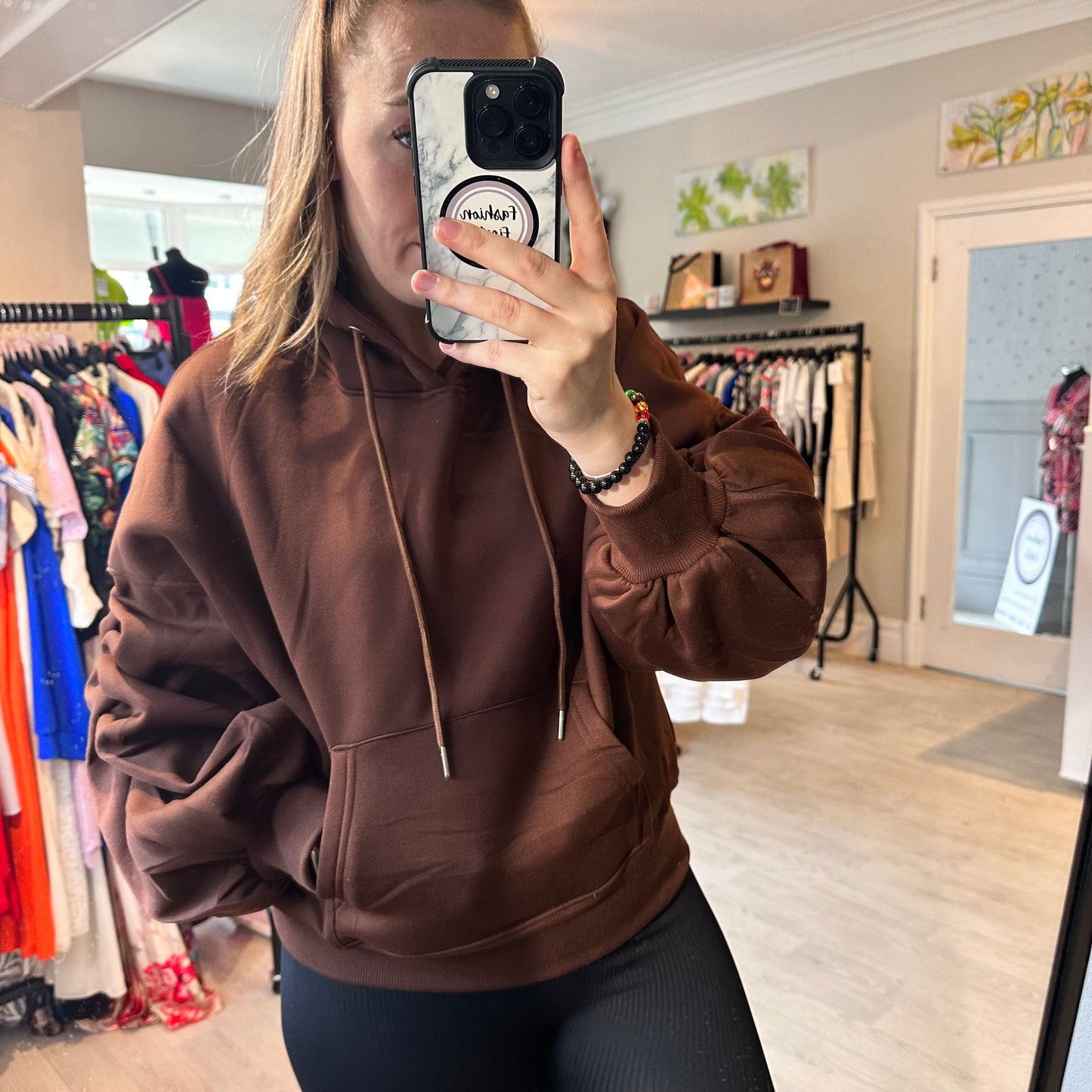 1153 - RUCHED SLEEVE HOODIE (2 COLOURS)
