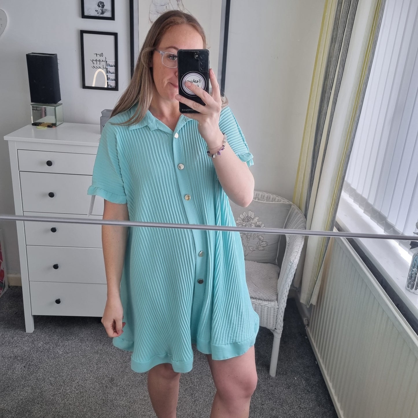 1025 - PLEATED FRILL EDGE GOLD BUTTON BLOUSE / DRESS (13 COLOURS)