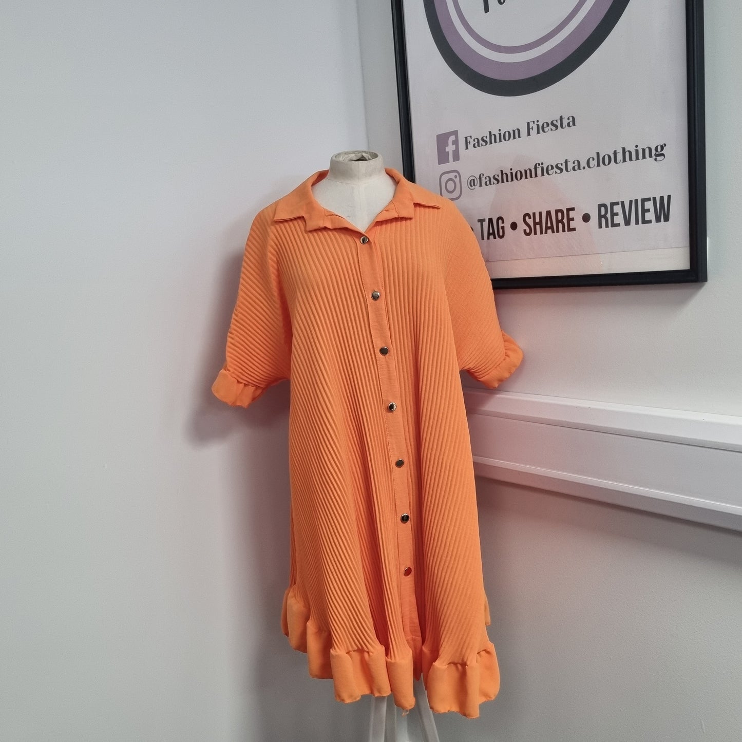 1025 - PLEATED FRILL EDGE GOLD BUTTON BLOUSE / DRESS (13 COLOURS)