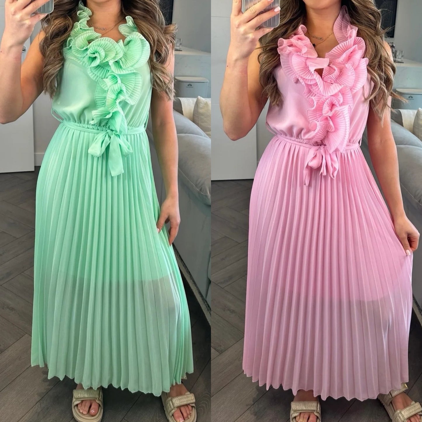 1597 - Ruffle Pleated Midaxi Dress