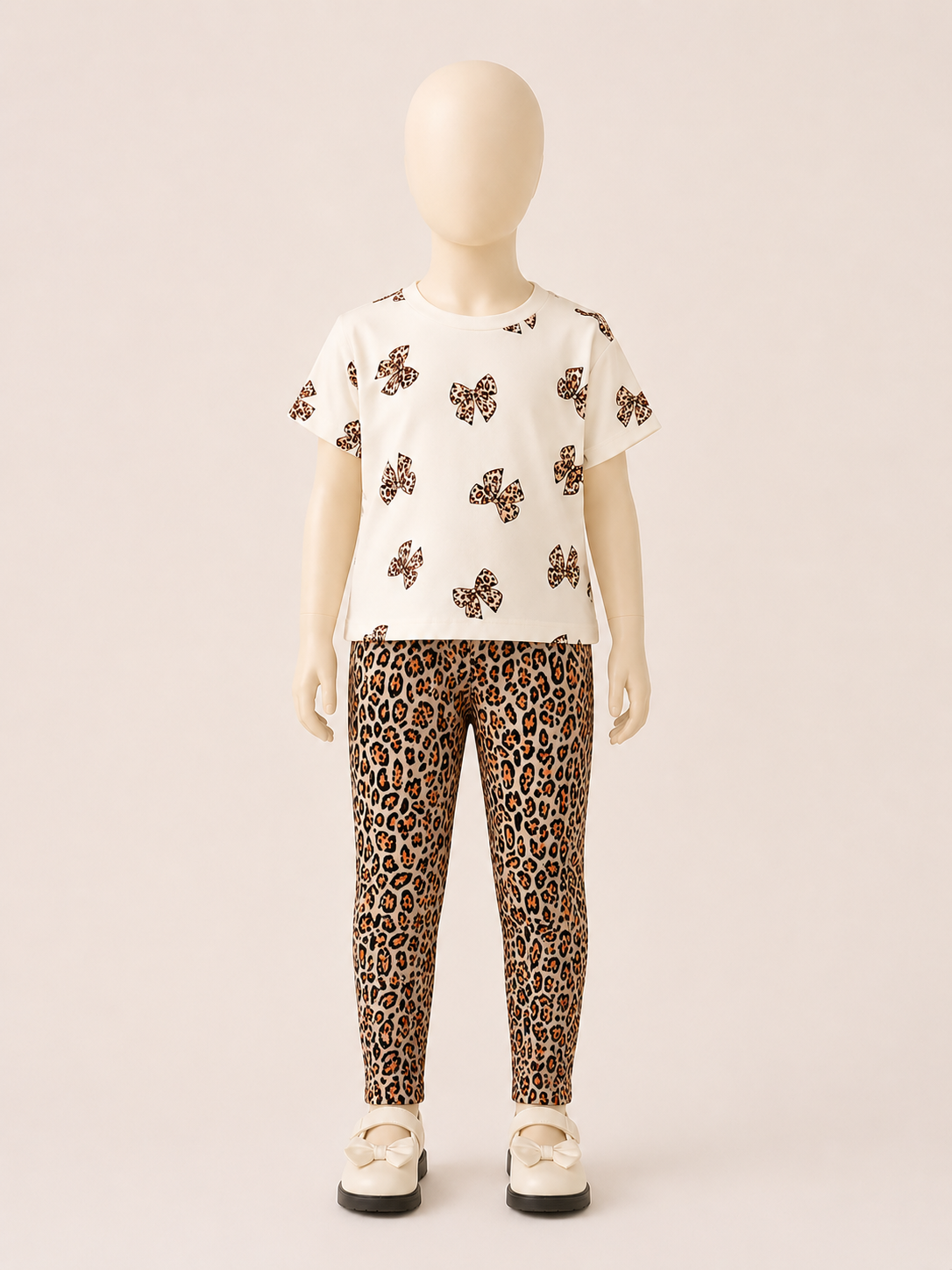 Leopard Bow T-Shirt & Leggings Set