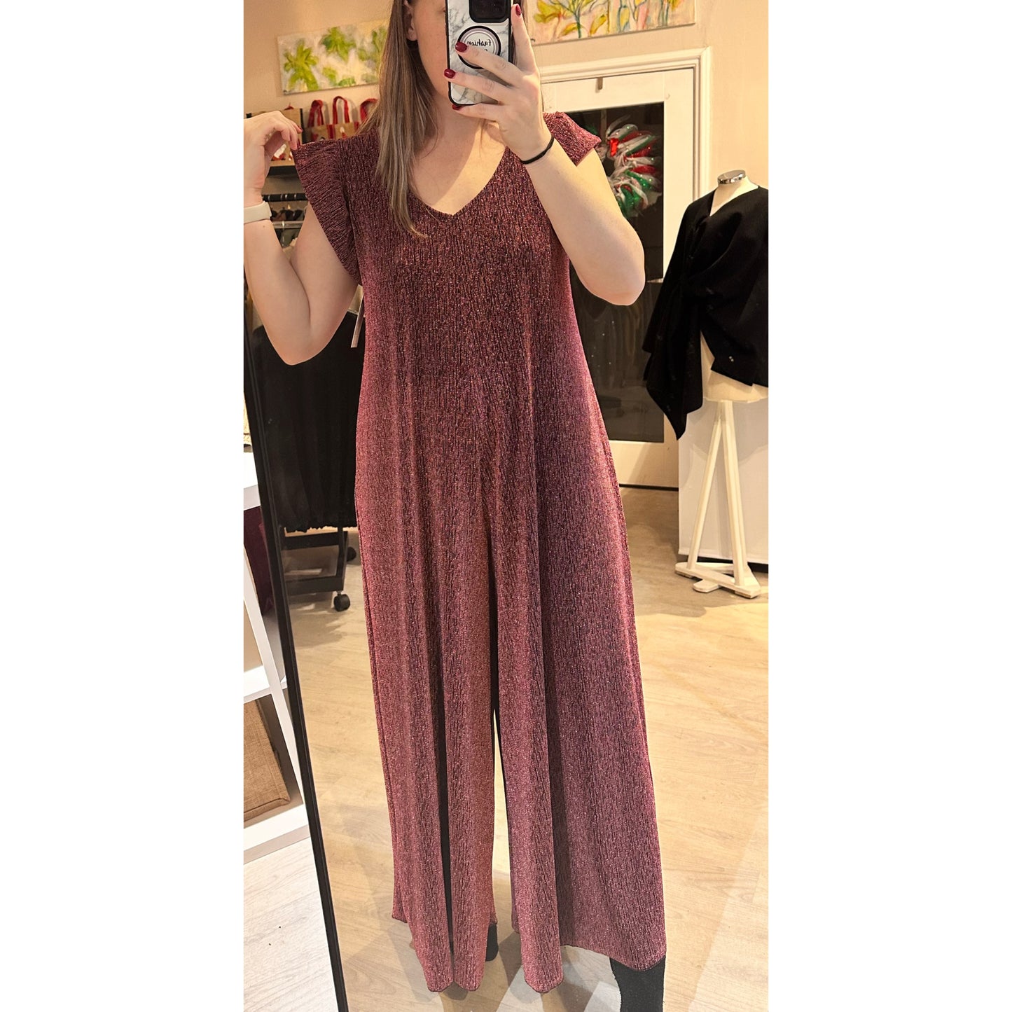 1466 - GLITTER FRILL SHOULDER JUMPSUIT