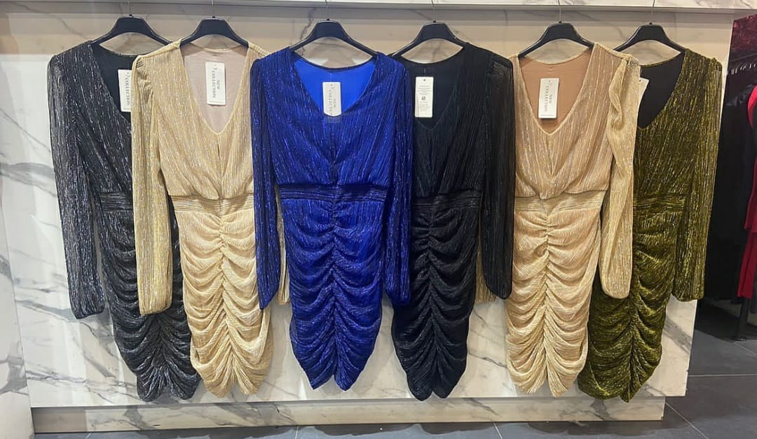 1478 - SHEER GLITTER RUCHED DRESS