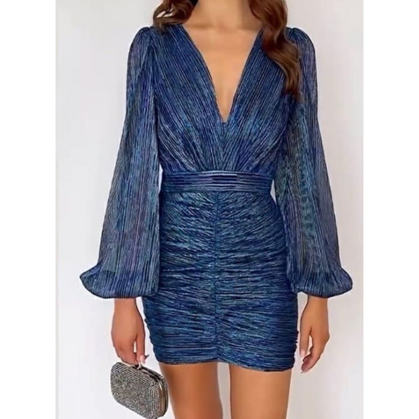 1478 - SHEER GLITTER RUCHED DRESS