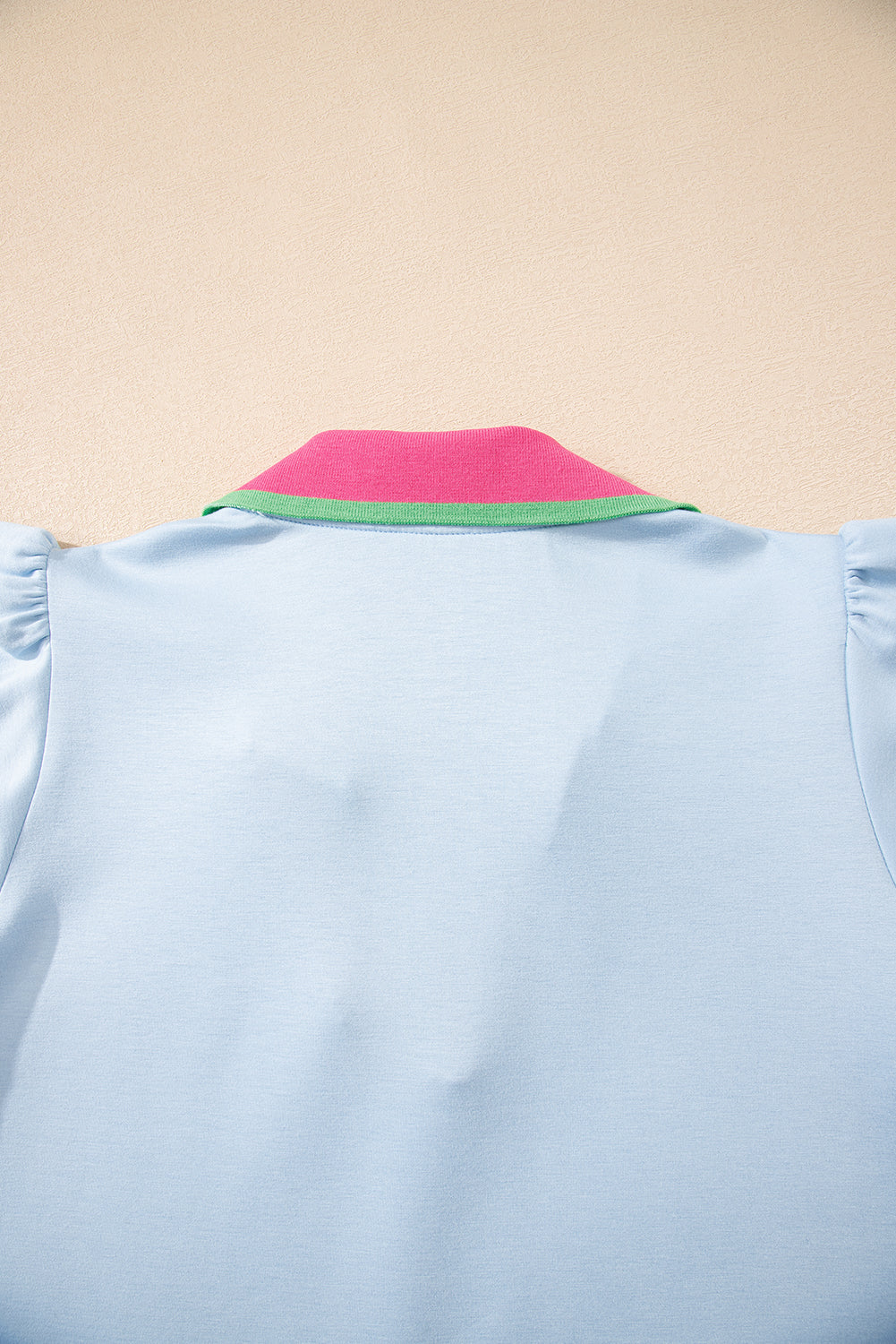 White Color Contrast Ruffled Sleeve Collared V Neck Blouse