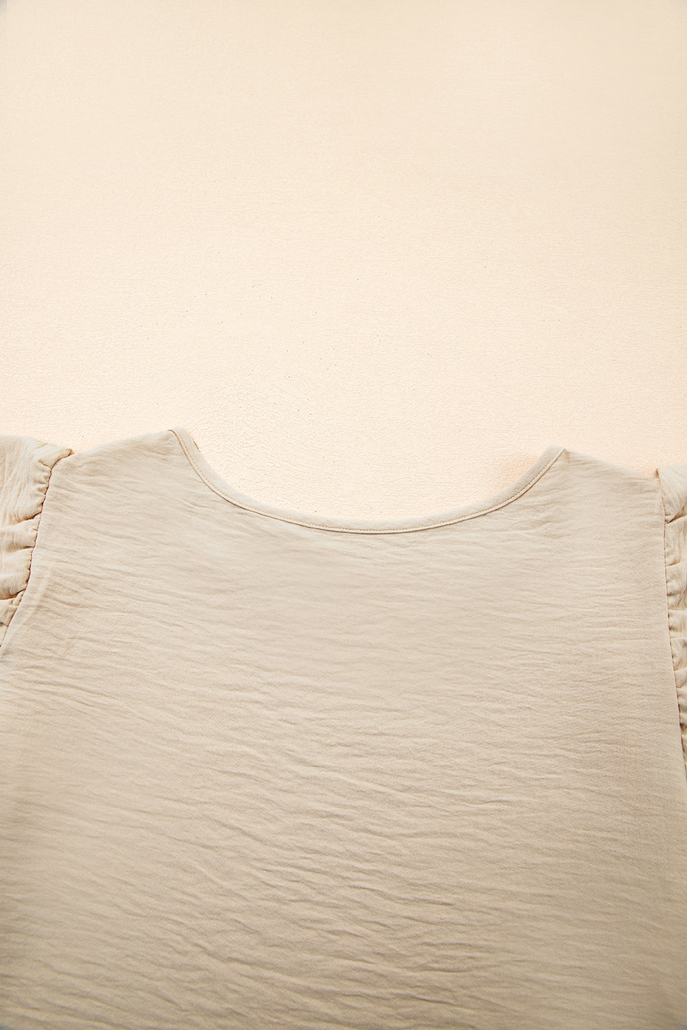 Beige Solid Color Ruffled Short Sleeve Casual Blouse