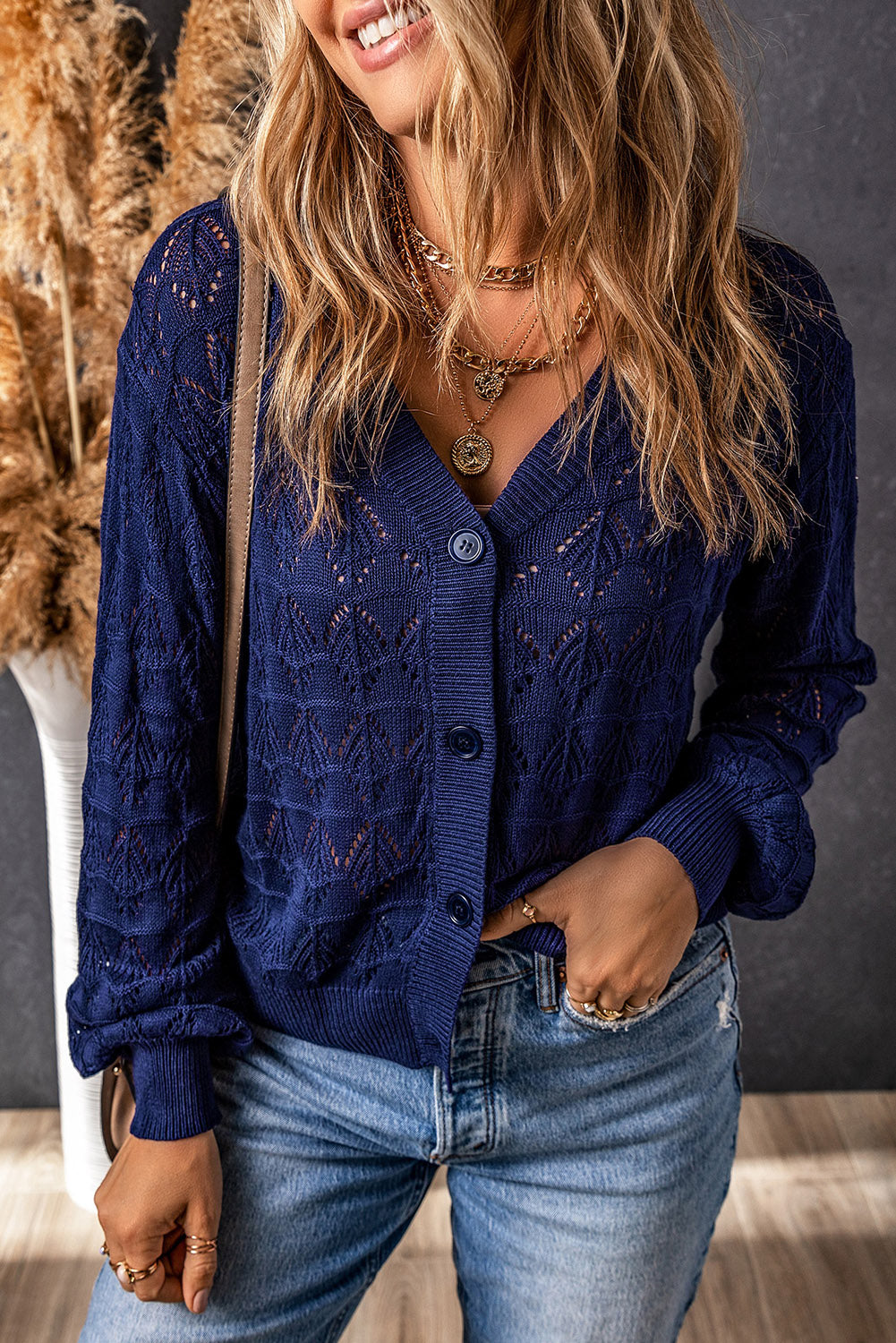 Rose Lightweight Buttoned Front Crochet Cardigan