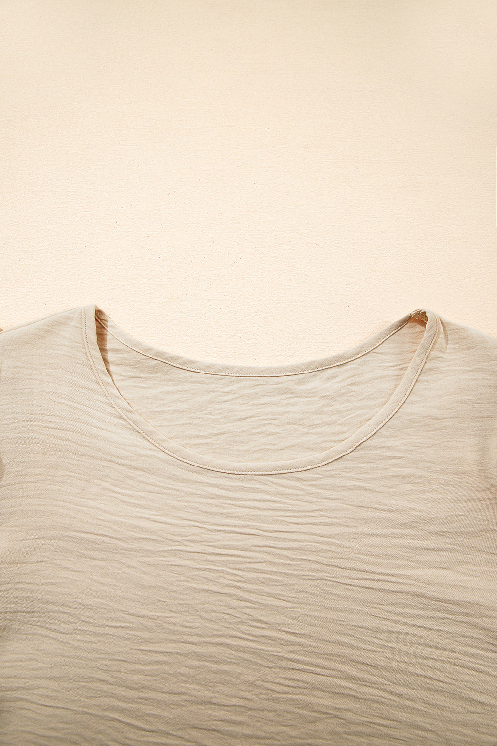 Beige Solid Color Ruffled Short Sleeve Casual Blouse