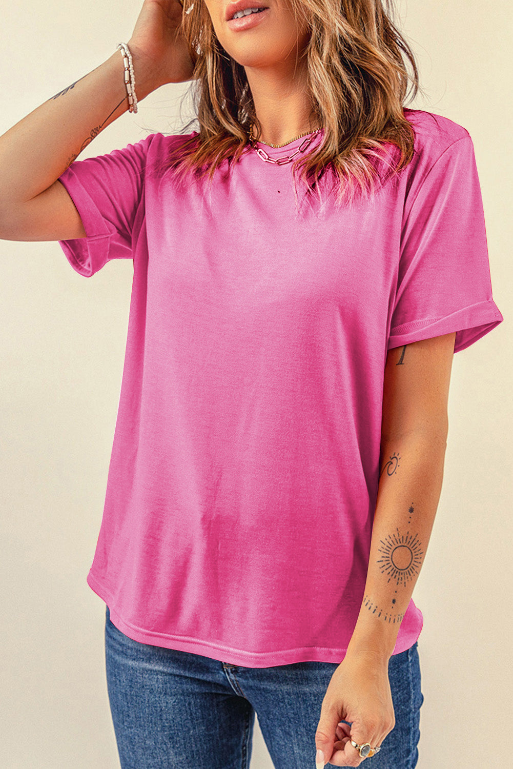 Light Blue Bright Casual Plain Crew Neck Tee