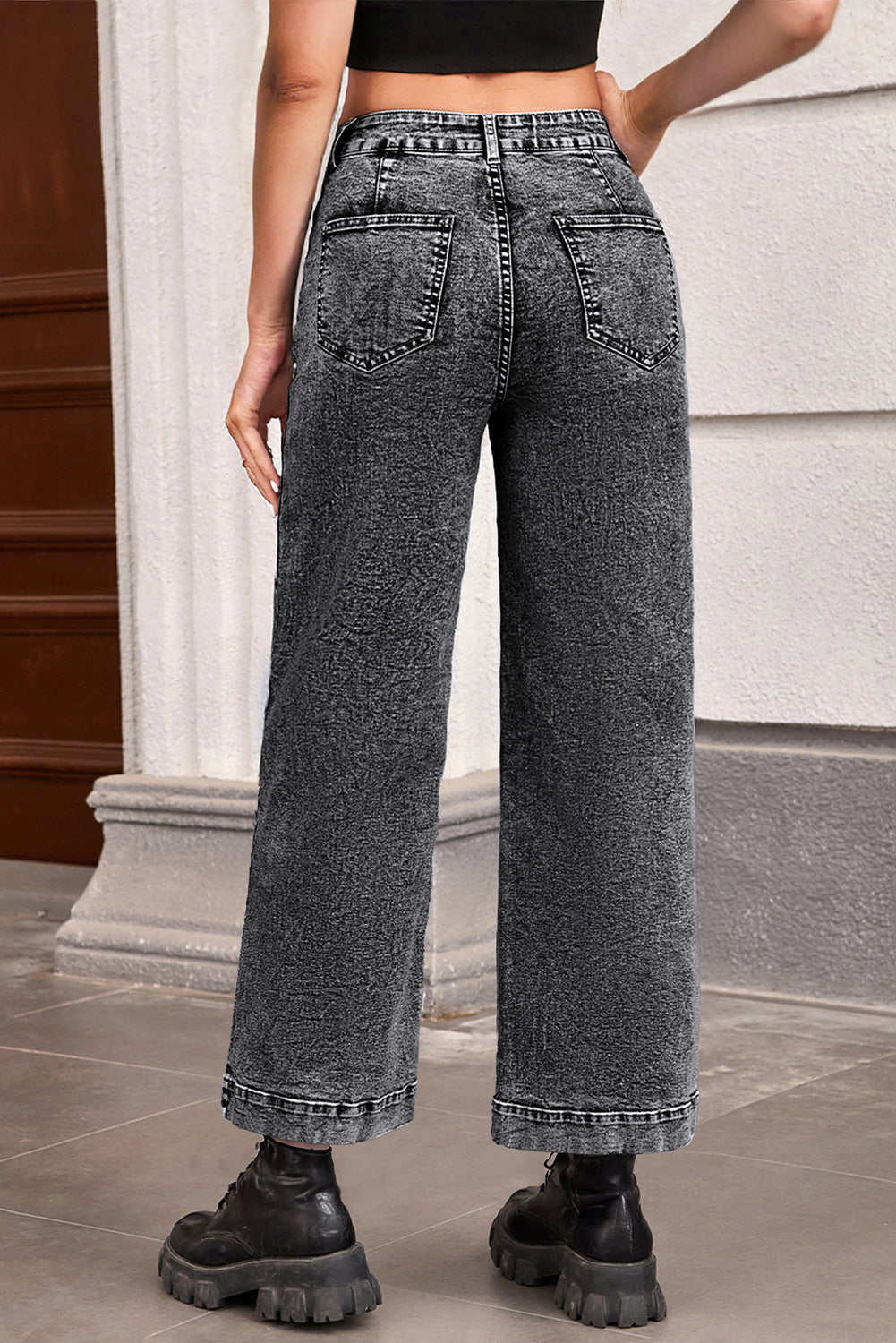 Blue Chic Patch Pocket Straight Leg Loose Jeans