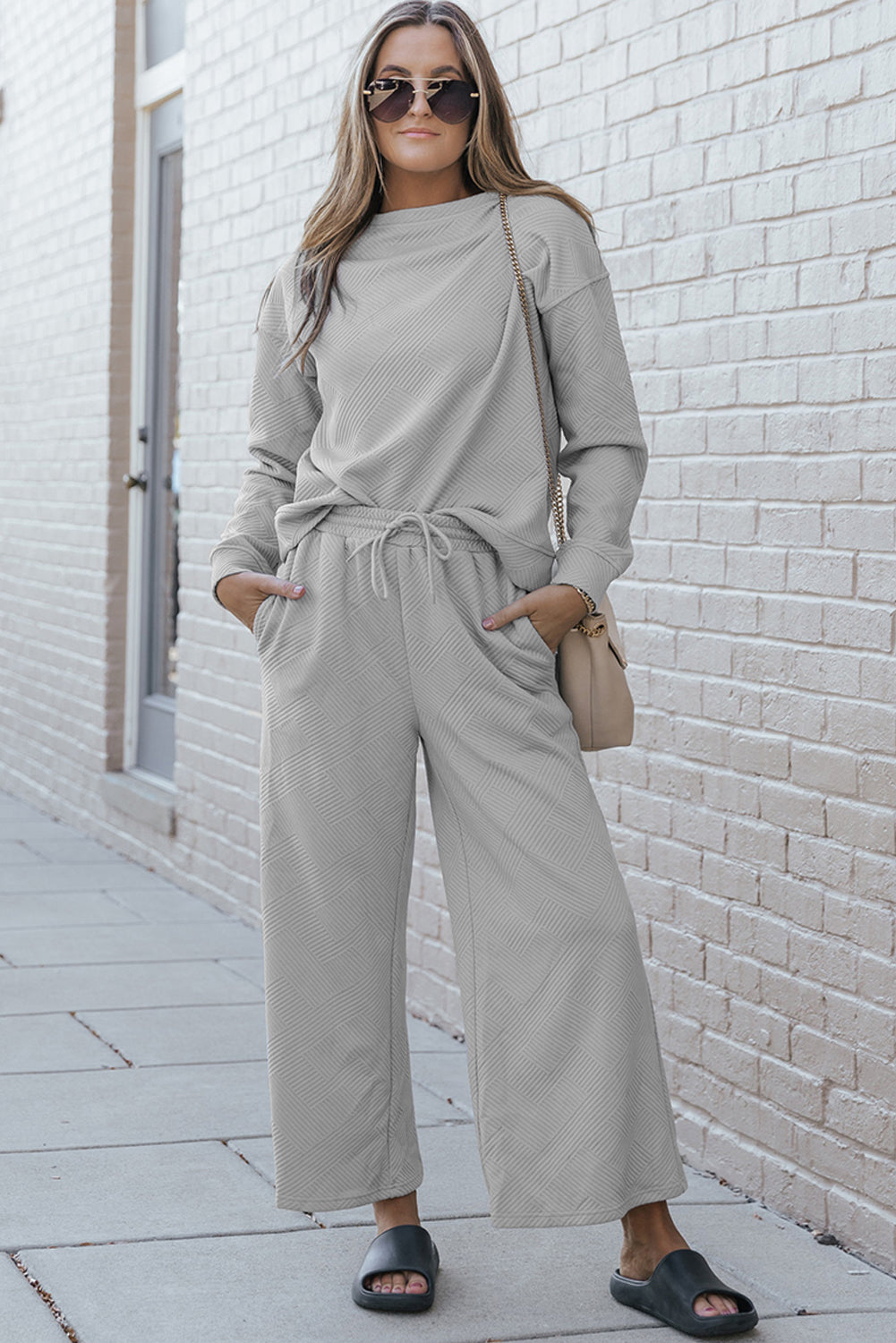 Strawberry Pink Ultra Loose Textured 2pcs Slouchy Outfit