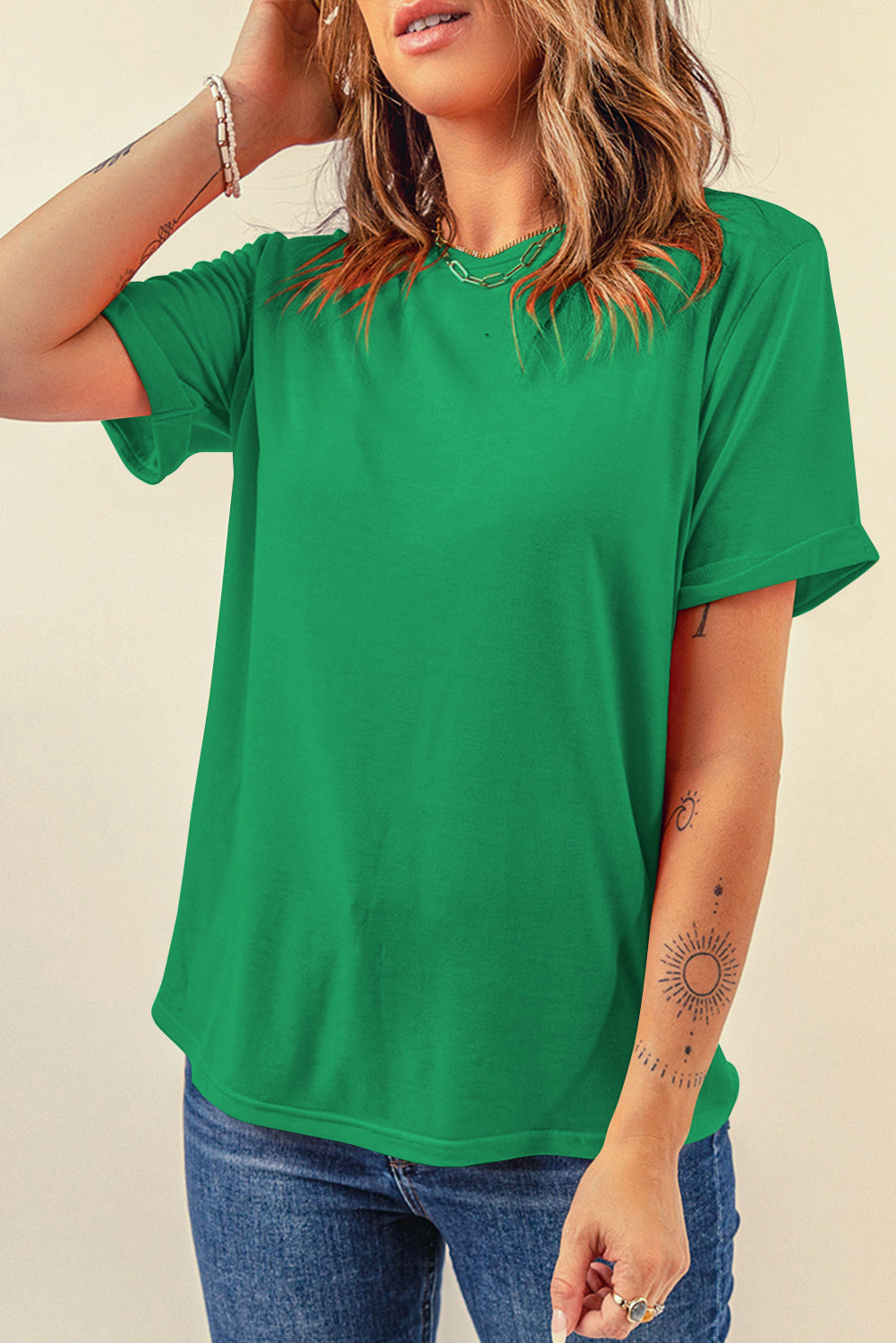 Light Blue Bright Casual Plain Crew Neck Tee