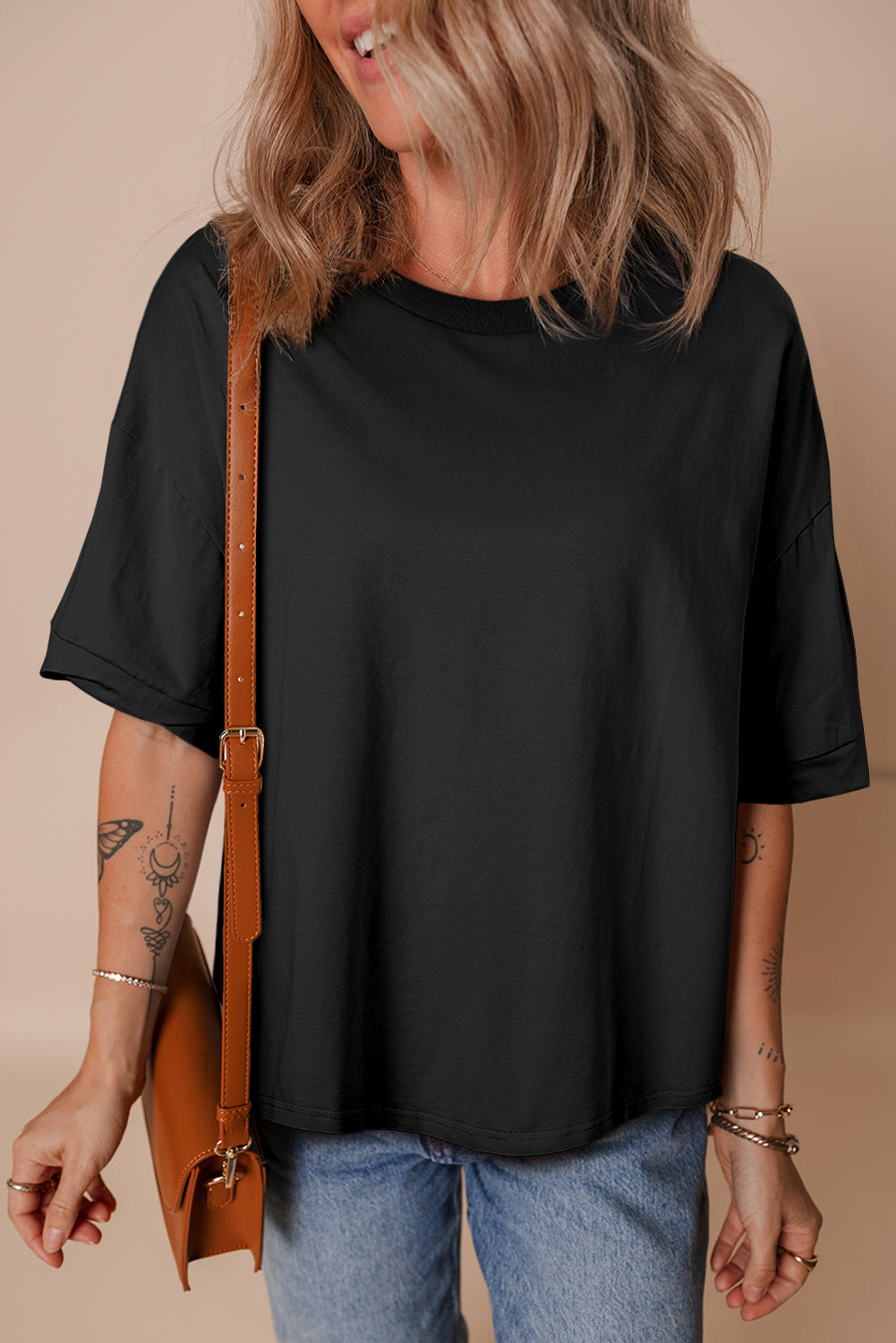 Myosotis Loose Half Sleeve Hi Low Hem T Shirt