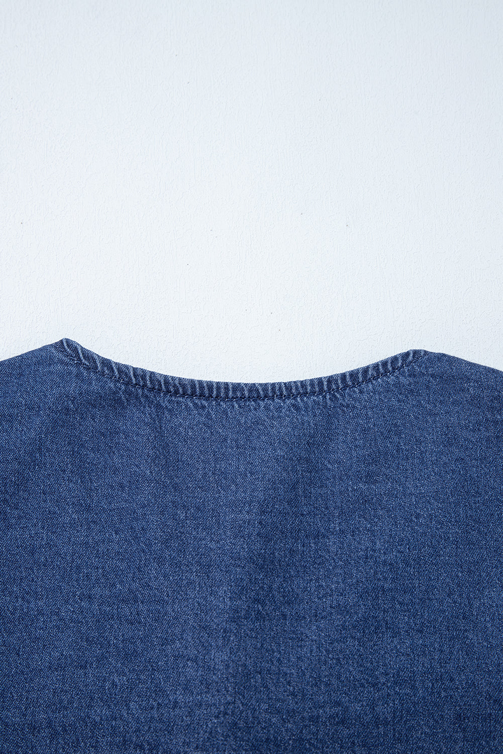 Sail Blue Tied Front Bubble Sleeve Peplum Denim Shirt