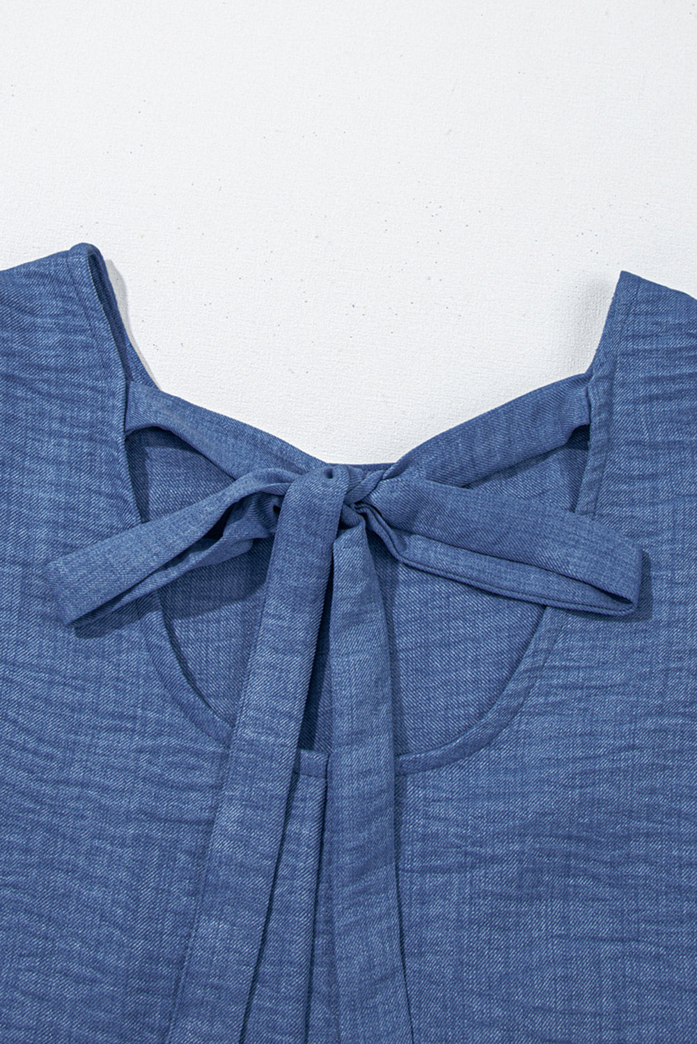 Smoke Gray Knot Scoop Back Ruffle Hem Sleeveless Mini Dress