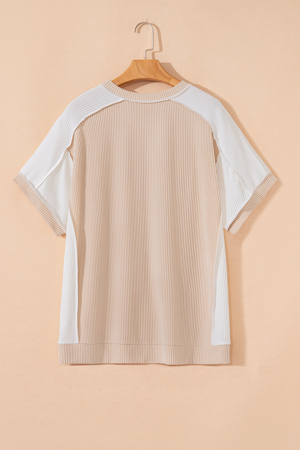 Parchment Twist Rib Colorblock Hi Low Plus Size Short Sleeve Top