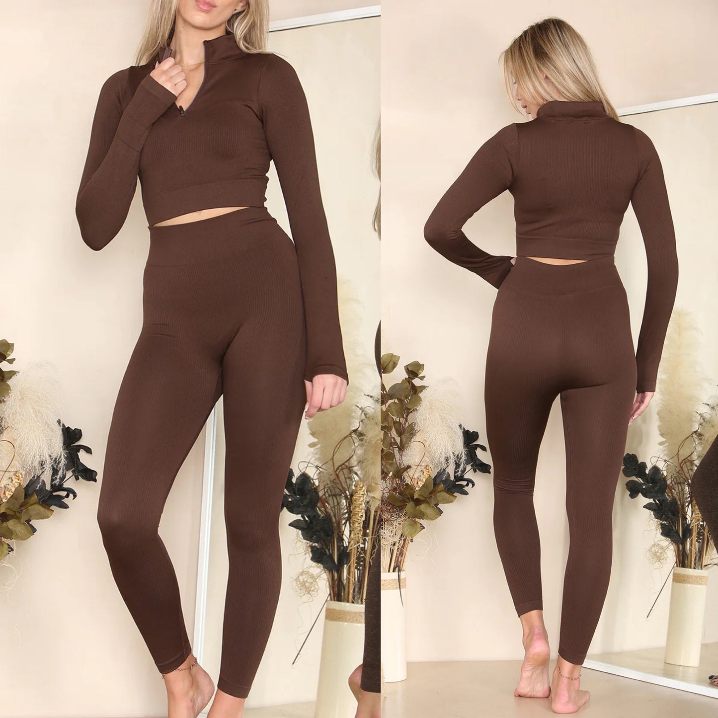 1539 - RIBBED LONG SLEEVE ZIP DETAIL GYM SET