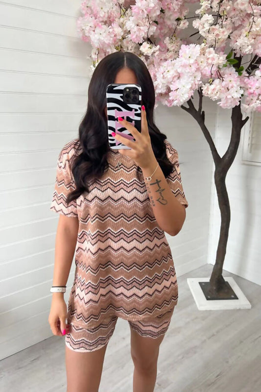 B1036 - Woven Zigzag Cycle Short Set