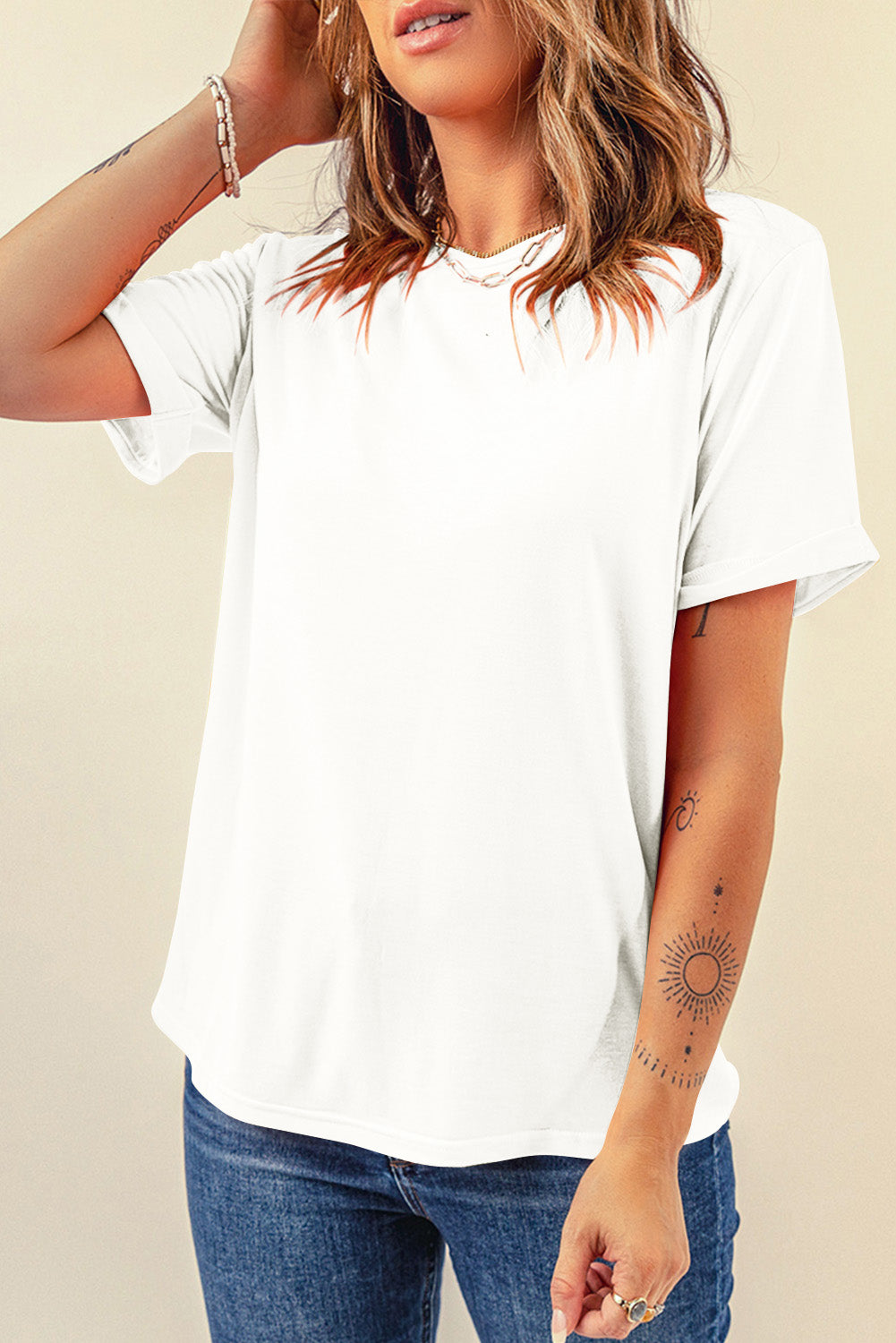 Light Blue Bright Casual Plain Crew Neck Tee