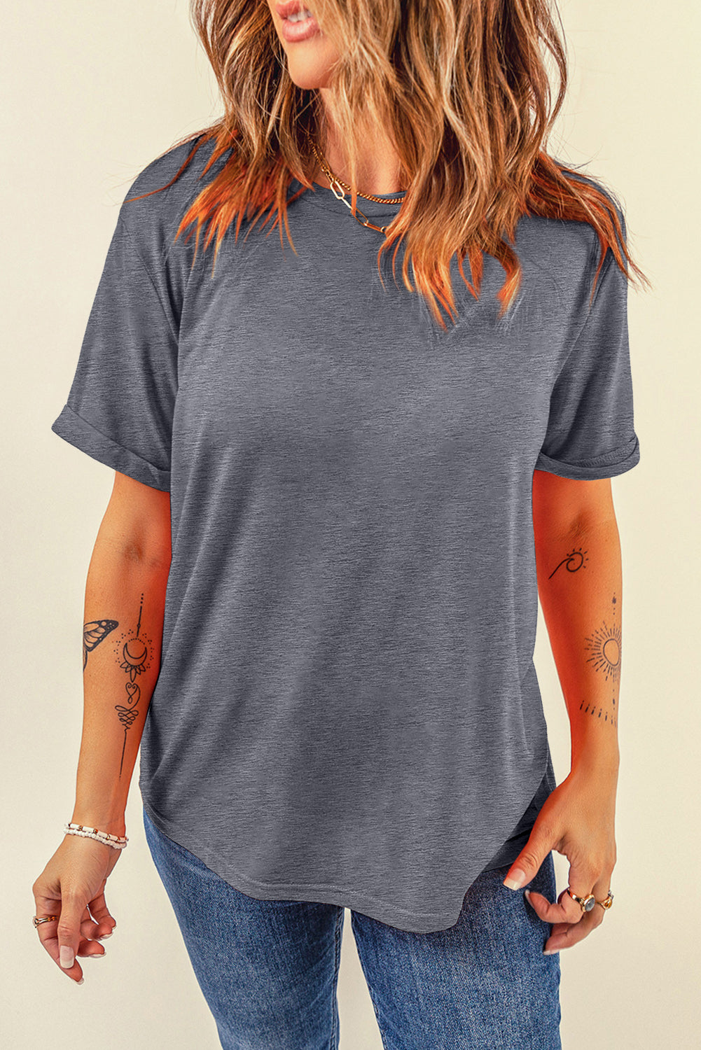 Light Blue Bright Casual Plain Crew Neck Tee