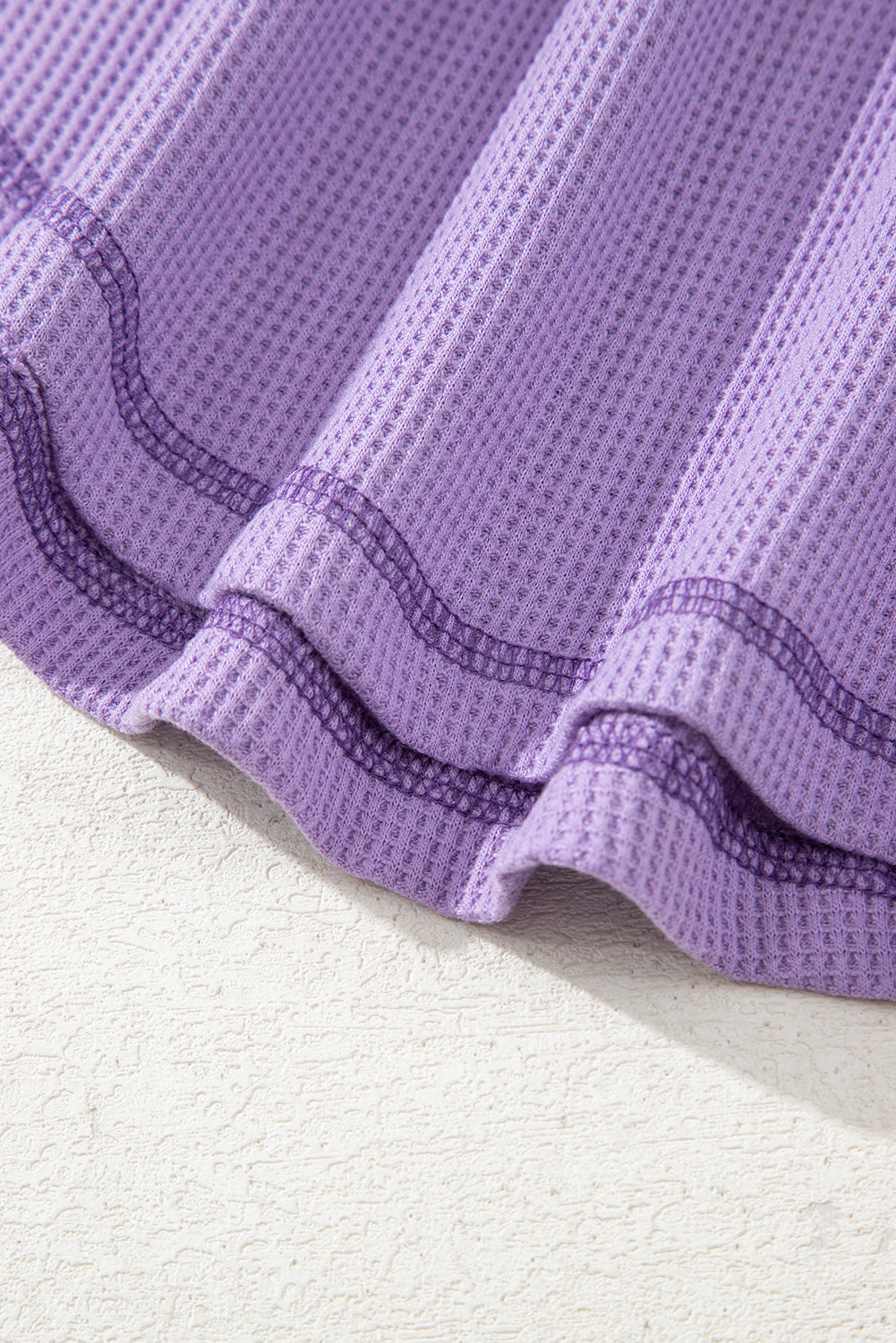 Purple Exposed Seam Half Sleeve Knitted V Neck Textured Top