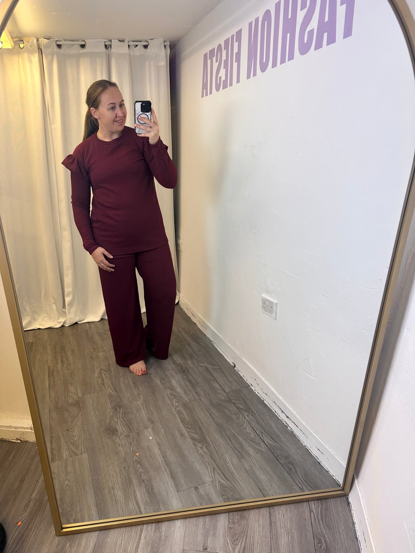 1981 - Cheesecloth Frill Shoulder Long Sleeve wide Leg Loungewear Set