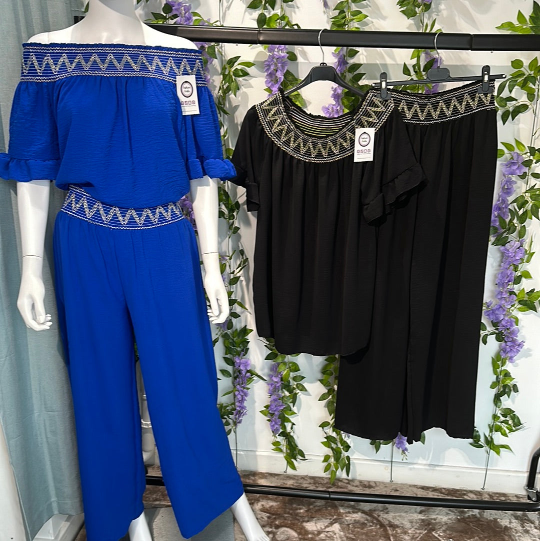 1659 - Ruffle Sleeve Crepe Top & Plazzo Set