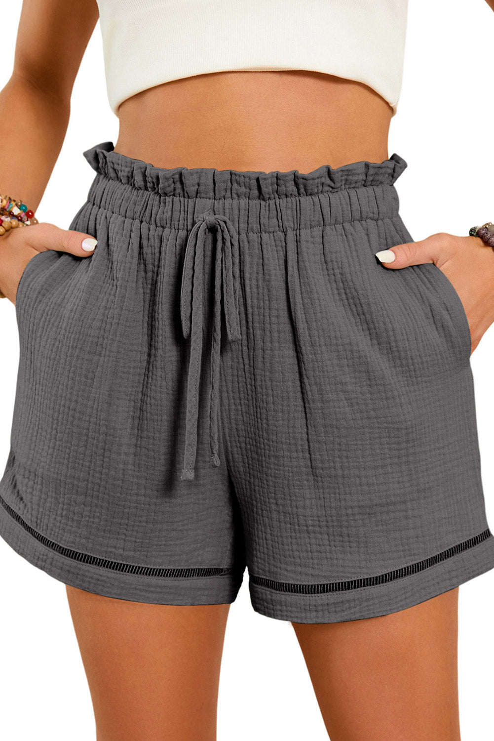 Blue Cotton Gauze Paperbag Shorts