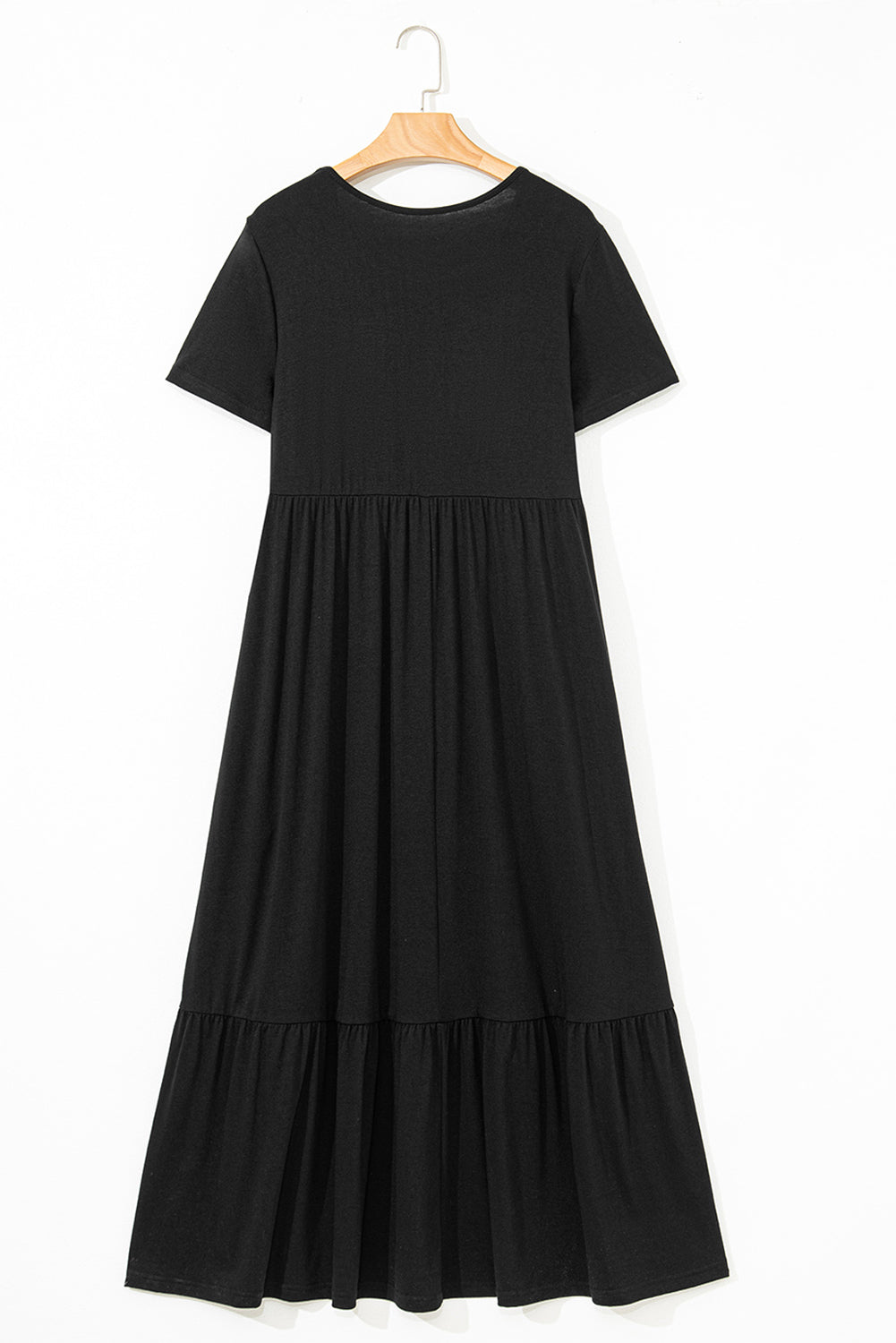 Black Solid Color T-shirt High Waist Pocketed Long Dress