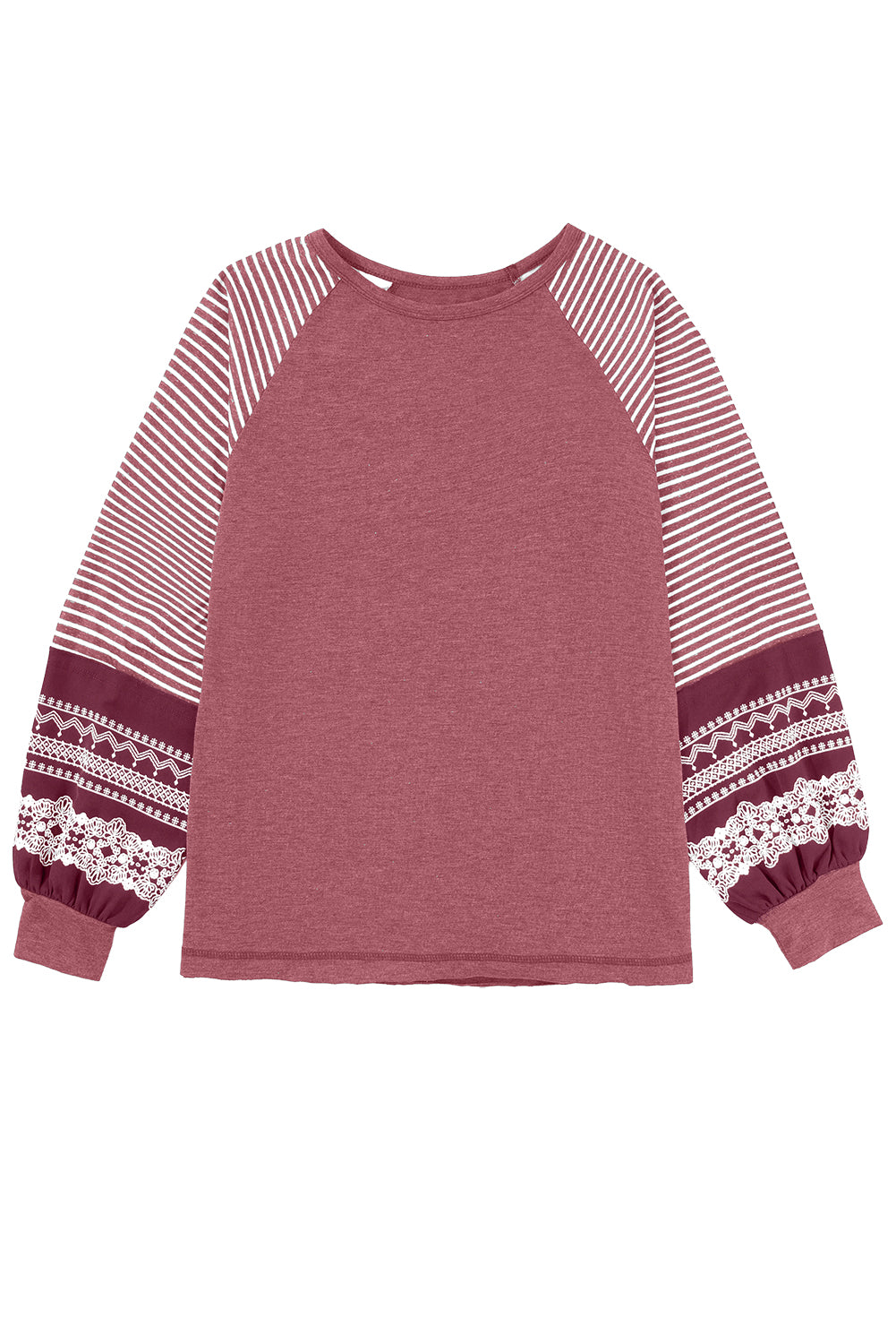 Black Contrast Print Striped Raglan Long Sleeve Loose Top