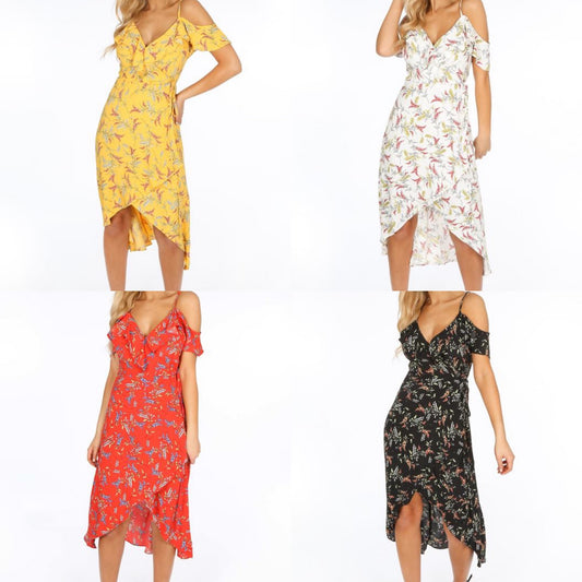 1749 - Cold Shoulder Midi Wrap Dress