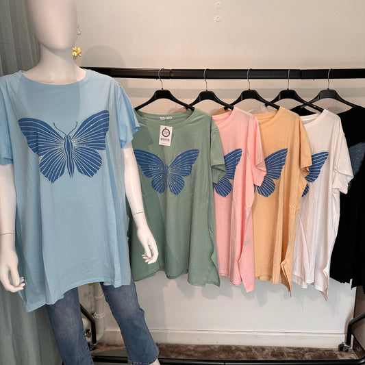 1620 - T-Shirt (Butterfly Print with Diamonte Detail)