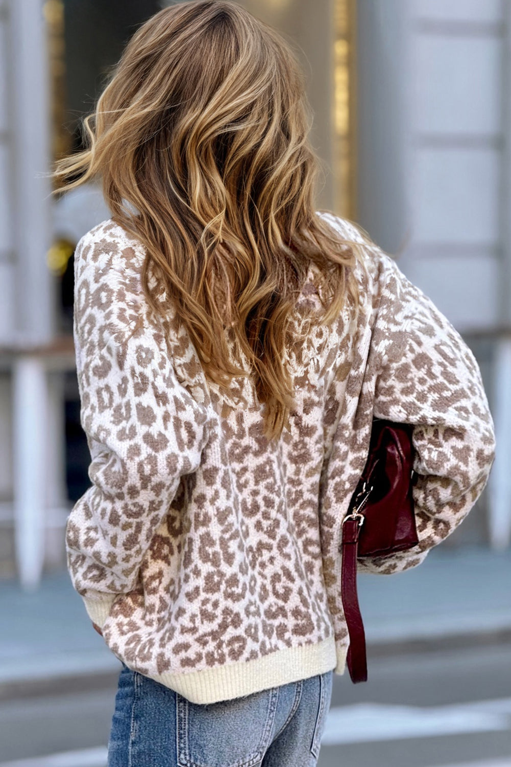 Black Leopard Drop Shoulder Chunky Knitted Cardigan Sweater
