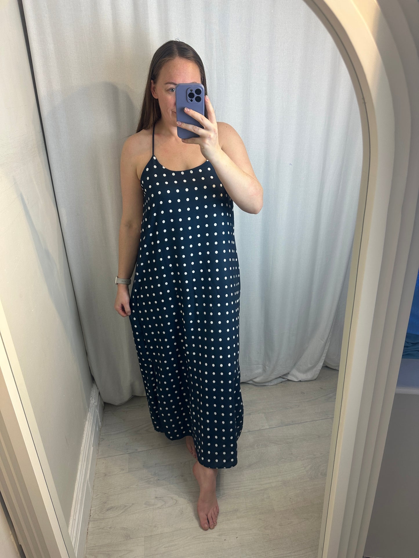 Polka Dot Cross-Back Maxi Dress