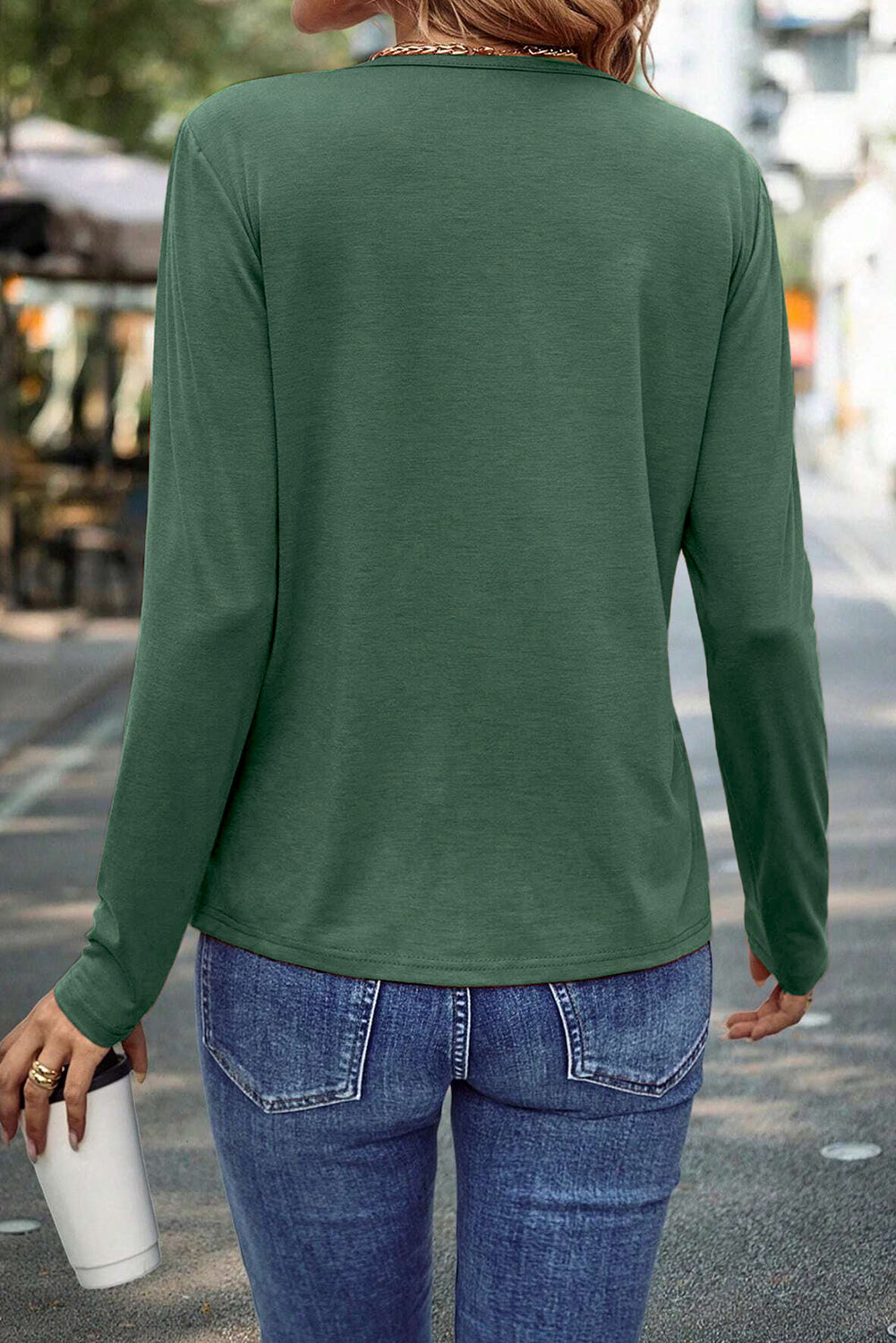 Black Asymmetric Seam Detail Solid Color Long Sleeve Top