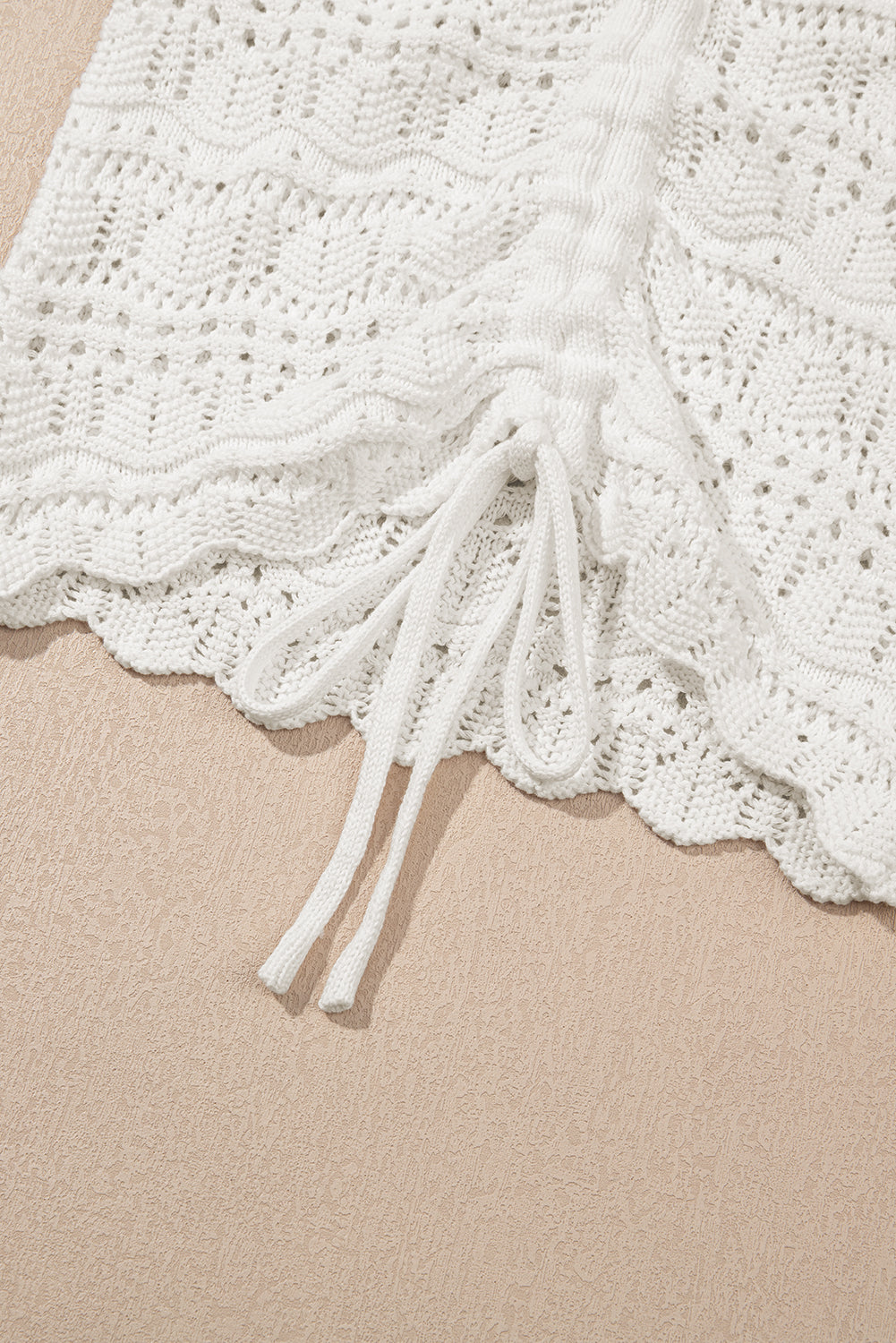 Beige Trendy Hollowed Knit V Neck Drawstring Sweater Vest