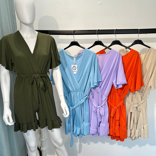 1617 - Frill Trim Belted Playsuit