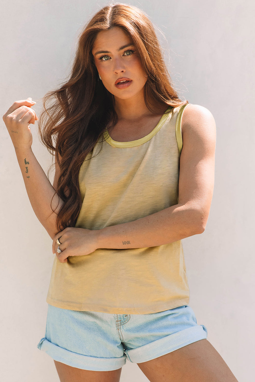 Peacock Blue Metallic Sheen Edge Scoop Neck Tank Top