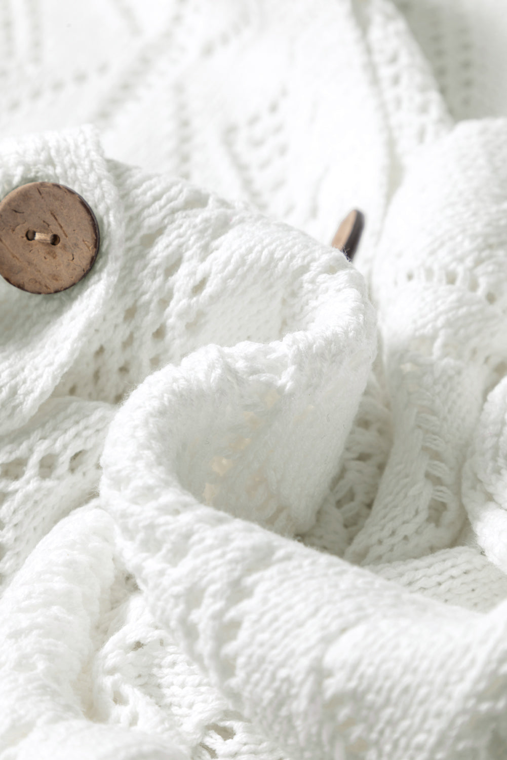 White Hollow-out Openwork Knit Cardigan