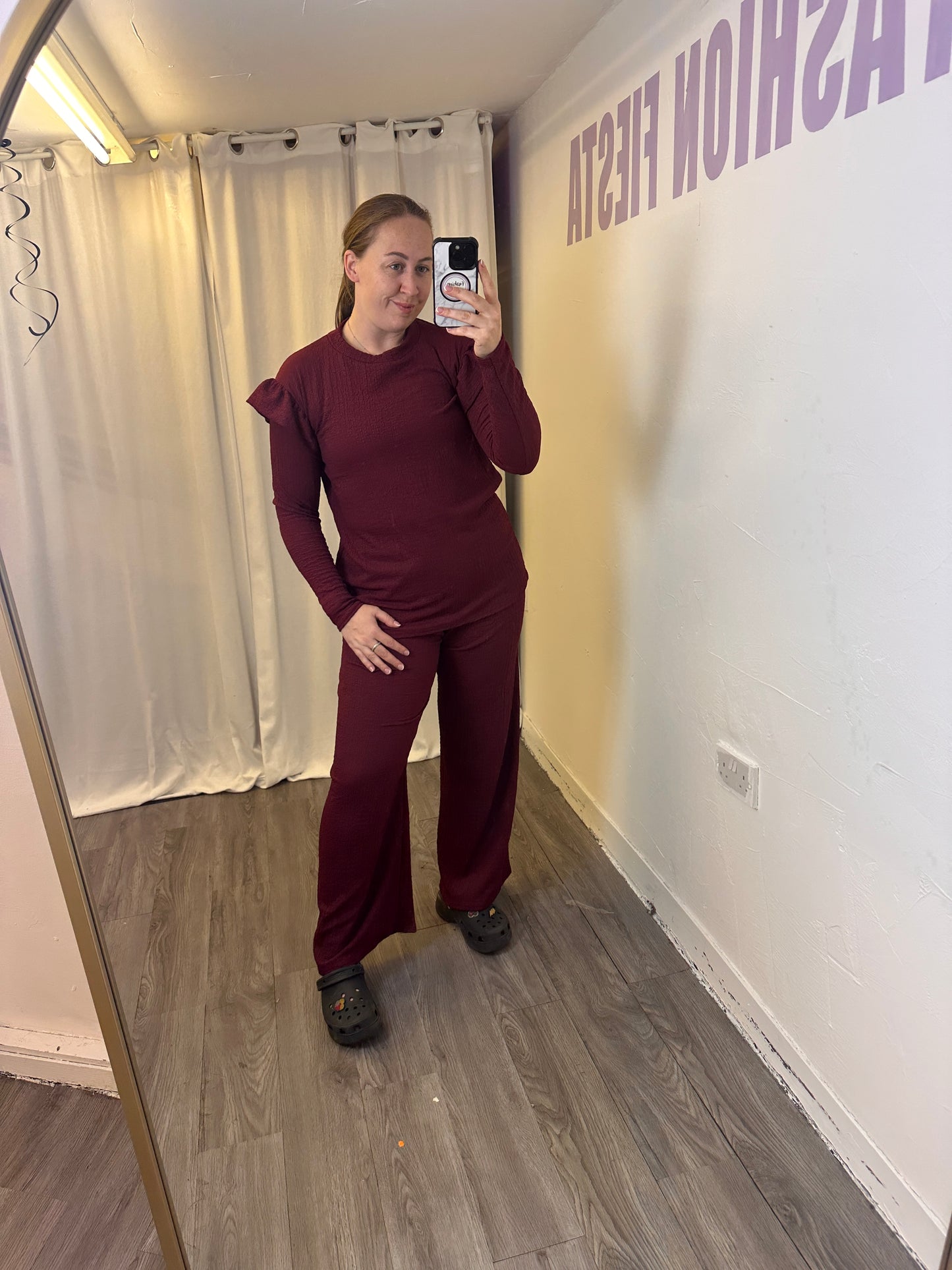 1981 - Cheesecloth Frill Shoulder Long Sleeve wide Leg Loungewear Set
